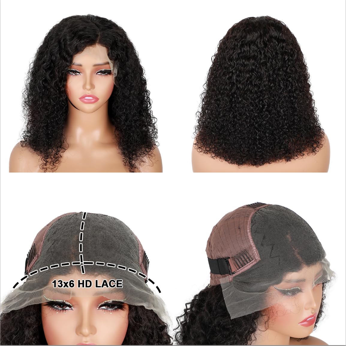 ISEE 13x6 Kinky Curly Lace Front Wigs Human Hair - Pre Plucked 180% Density HD Transparent Frontal | Afro Curly Glueless Lace Wig for Women | 18 Inch Natural Black Human Hair Wig for Daily Wear & Special Occasions