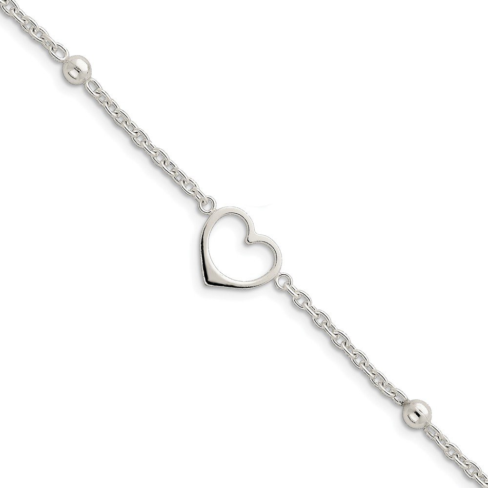 Jewels By Lux Sterling Silver Heart Anklet with 1 Inch Extension - Elegant Ankle Bracelet for Women, Perfect for Beach, Summer Outfits & Special Occasions