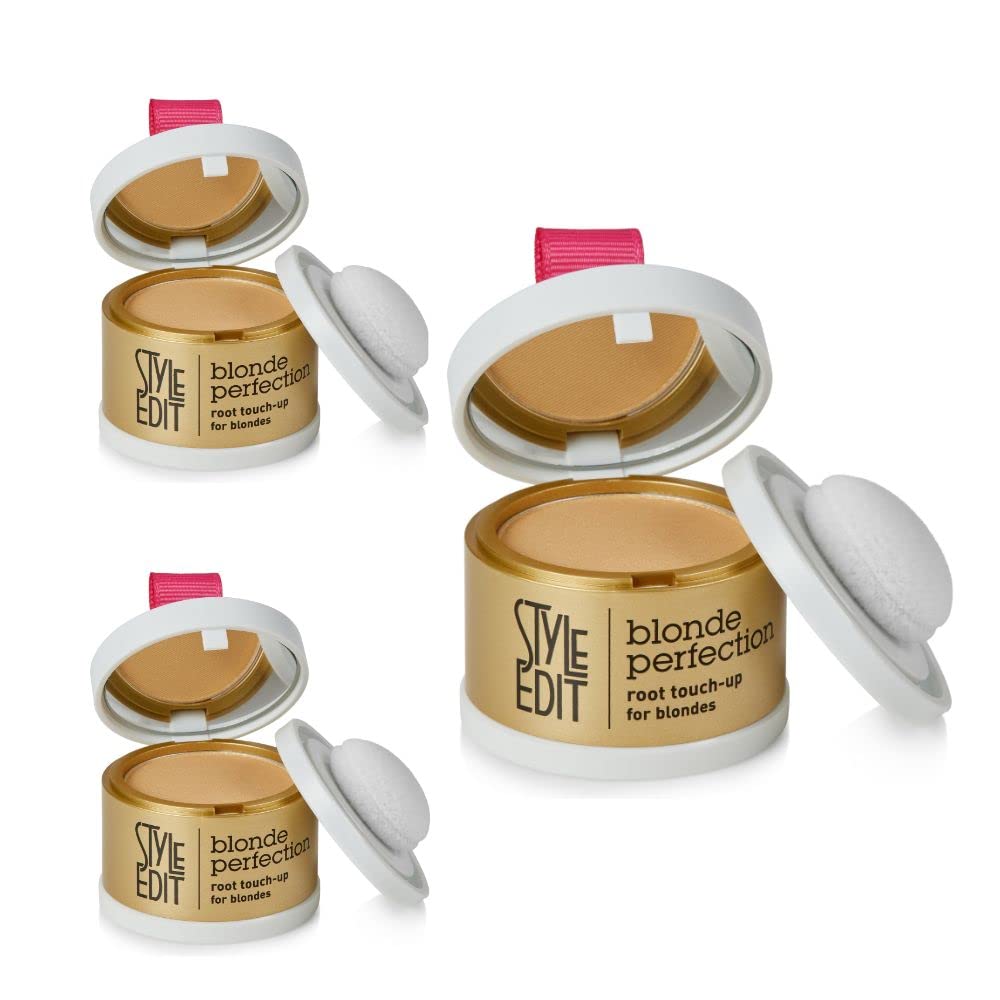 Style Edit Root Touch Up Powder - Water Resistant, Non-Sticky Gray Coverage for Medium Blonde Hair | Conceals Dark Roots & Grays Between Salon Visits | Compact & Mess-Free Hair Color Solution (3-Pack) - Perfect for Travel, Work & Everyday Use
