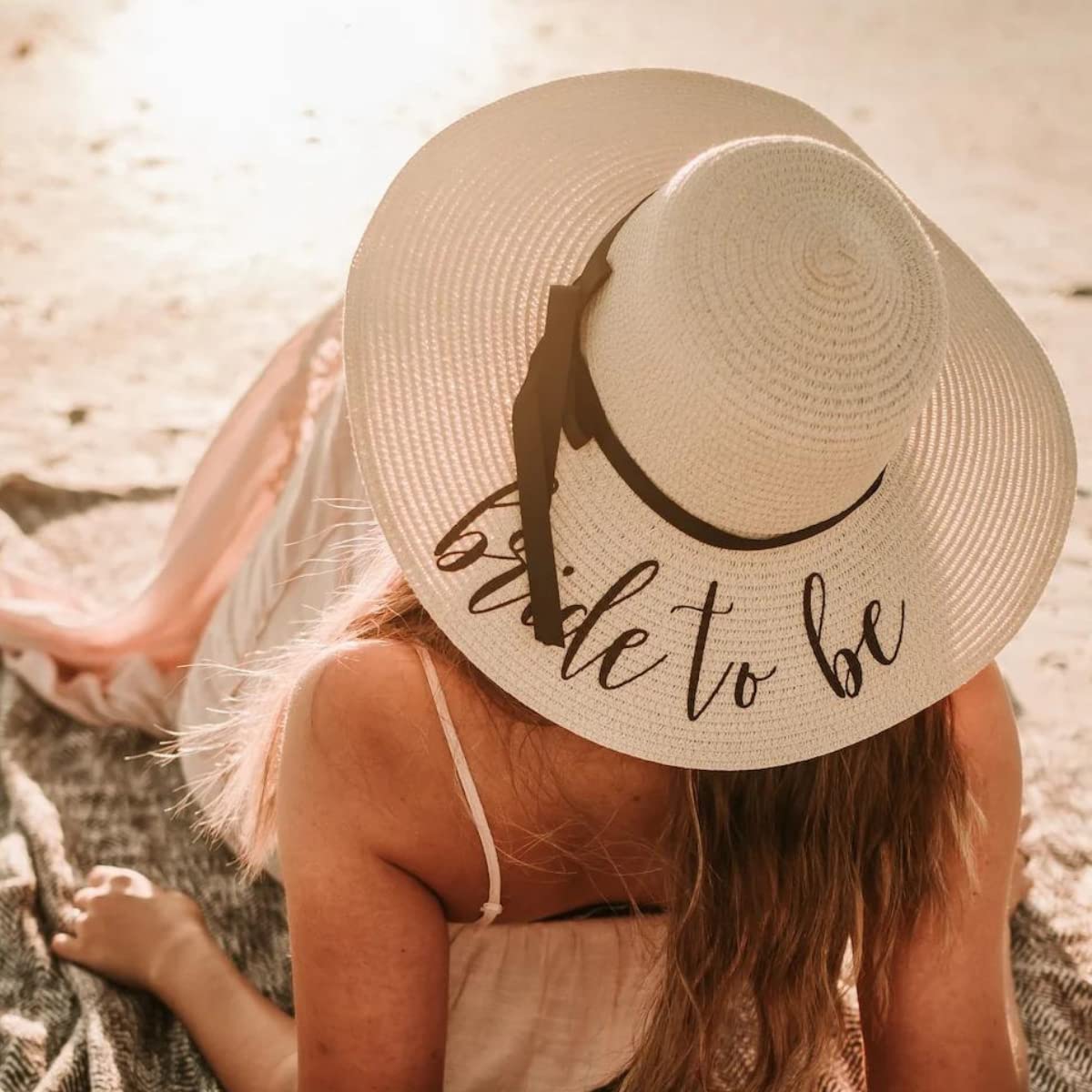 Floppy Beach Hat for Women - Personalized Sun Hat for Bachelorette Party & Honeymoon - Bride to Be Gift - Wide Brim Sun Protection Hat - Perfect for Beach Vacations, Pool Parties & Bridal Showers