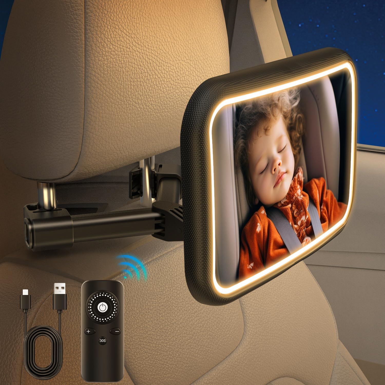 **Baby Car Mirror with Light - Universal Rear Facing Car Seat Mirror with Remote, Shatterproof & Crystal Clear View for Safe Monitoring - Perfect for Road Trips & Daily Commutes**