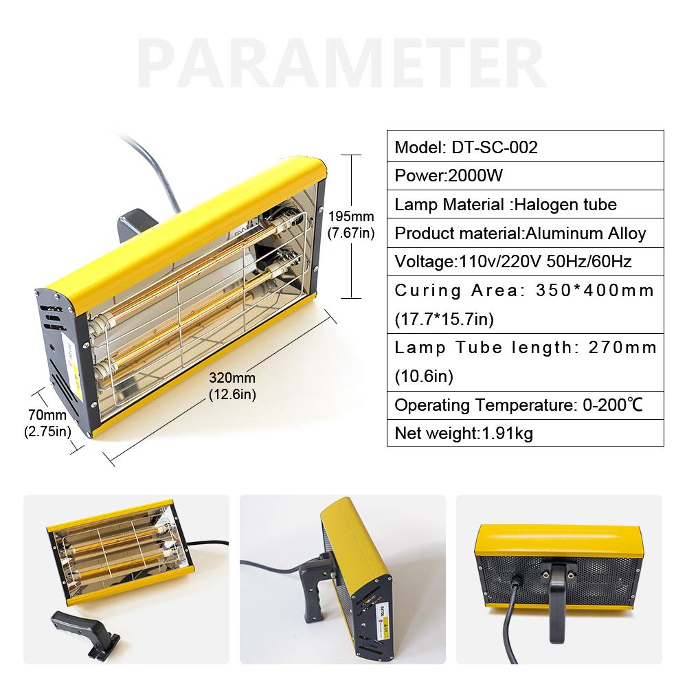 DATOUBOSS 2000W Infrared Paint Baking Lamp - Shortwave Paint Curing Dryer with Adjustable Bracket for Automotive, Industrial & DIY Projects - Fast Drying for Cars, Furniture & Metal Surfaces