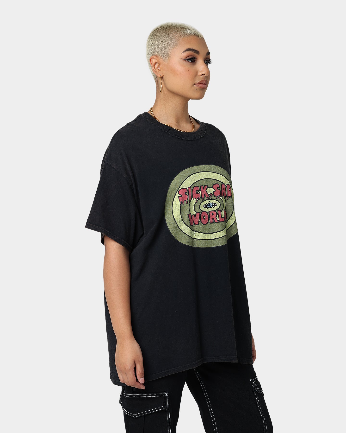 American Thrift X Daria Sick Sad World Vintage T-Shirt - Black Washed Cotton Tee for 90s Retro Fashion & Grunge Style Outfits