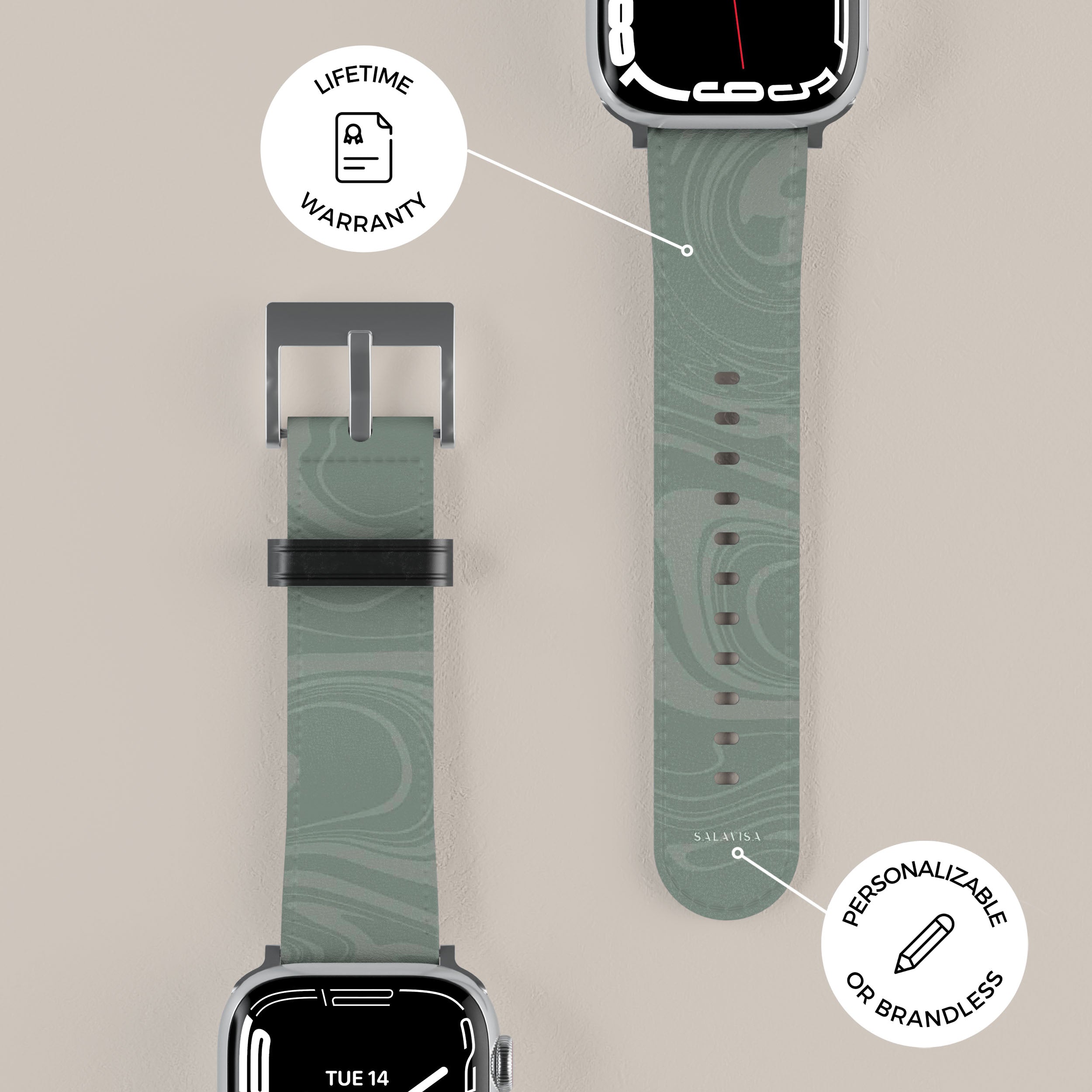 Eco-Friendly Light Green Swirl Apple Watch Band - Soft Silicone Replacement Strap for Apple Watch Series 9/8/7/SE/6/5/4/3/2/1 - Perfect for Workouts, Running, Yoga & Everyday Wear