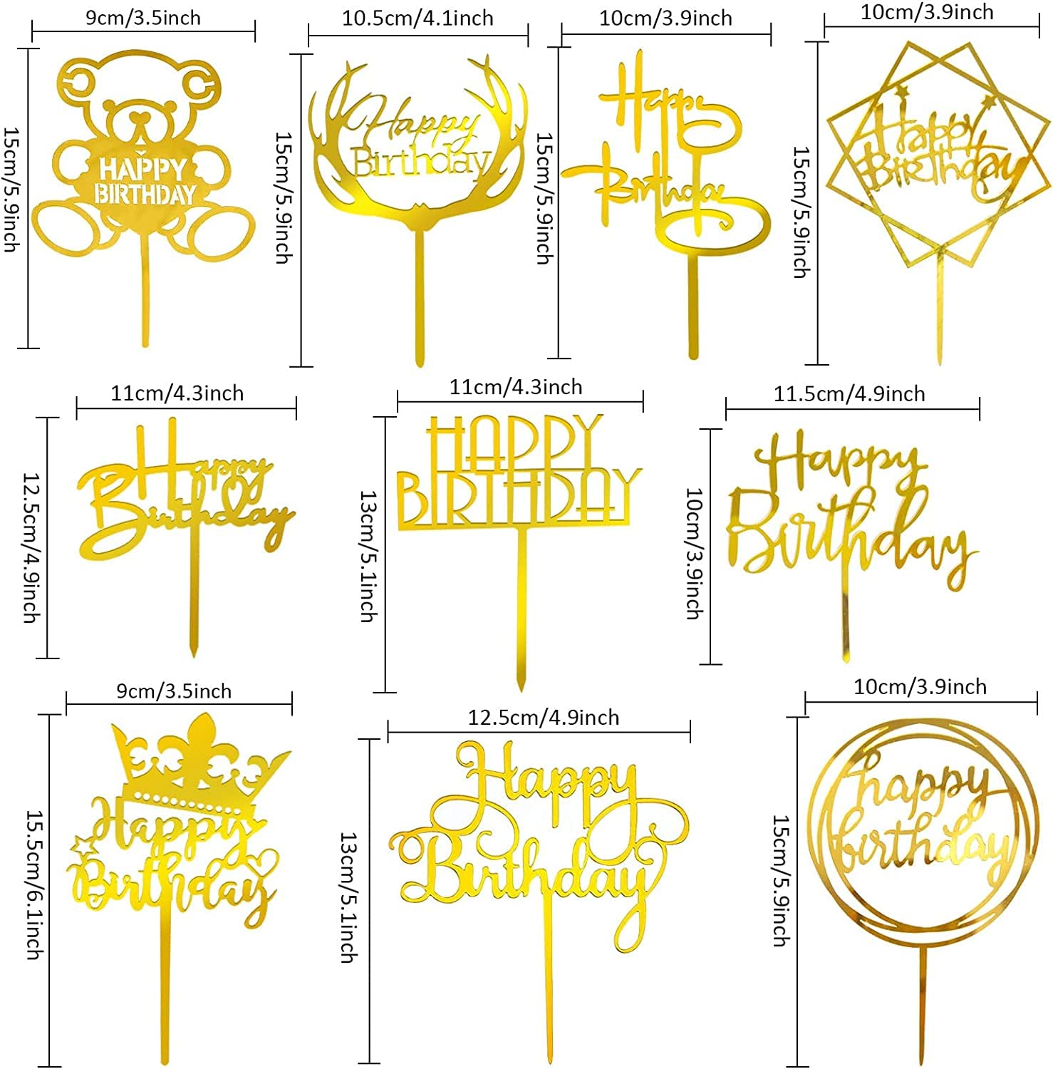 20 Pack Gold Happy Birthday Cake Toppers - Acrylic Cake Decorations for Cupcakes, Cakes & Party Supplies | Perfect for Birthday Parties, Baby Showers & Celebrations