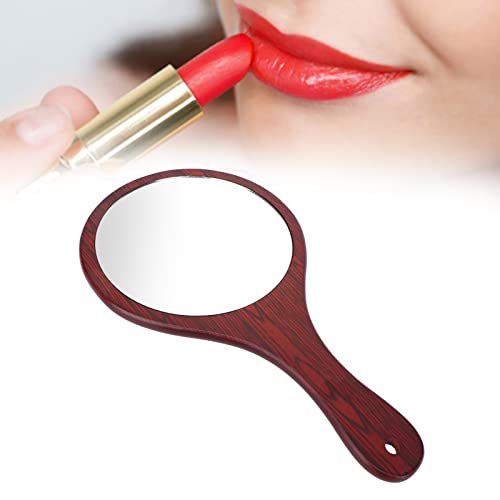 **Wooden Handle Makeup Mirror with Comfortable Grip & Hanging Hole - Portable Handheld Mirror for Home, Hotel, Travel & Vanity Use**