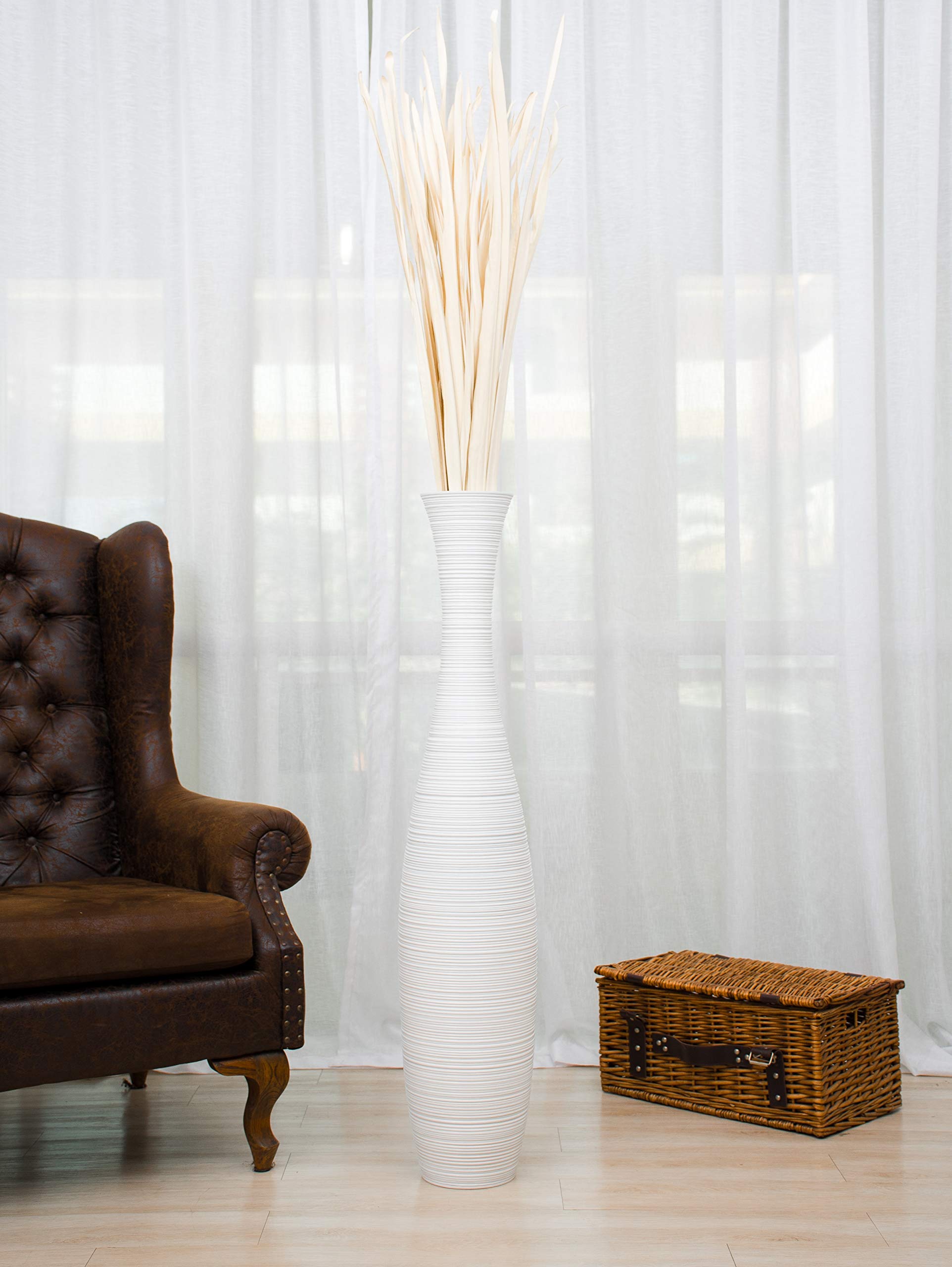 Large White Wooden Floor Vase - 41 Inch Tall Farmhouse Decor for Flowers, Fake Plants & Pampas Grass - Perfect for Living Room, Bedroom & Entryway Decor