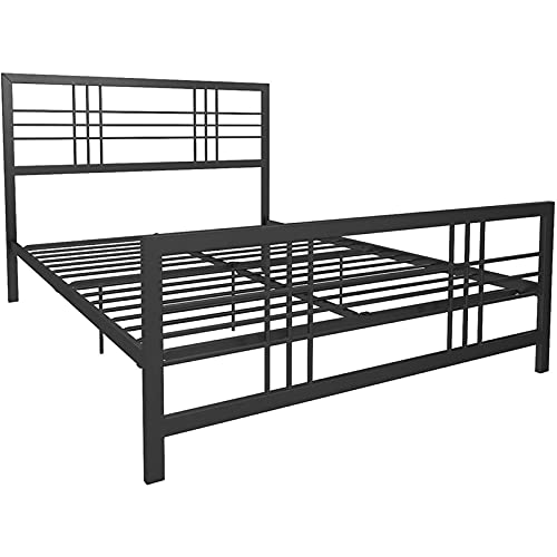 DHP Arcadia Queen Size Metal Bed Frame with Adjustable Storage - Black | Sturdy Platform Bed for Modern Bedrooms, Guest Rooms & Dormitories