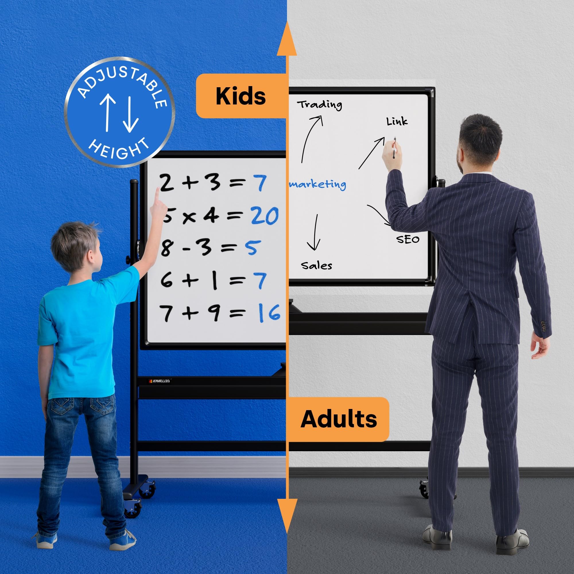 46 x 32 Inch Large Magnetic Dry Erase Board with Stand - Double-Sided Mobile Whiteboard on Wheels - Portable Standing Easel for Office, Classroom, Home & Presentations - Perfect for Meetings, Teaching & Creative Brainstorming