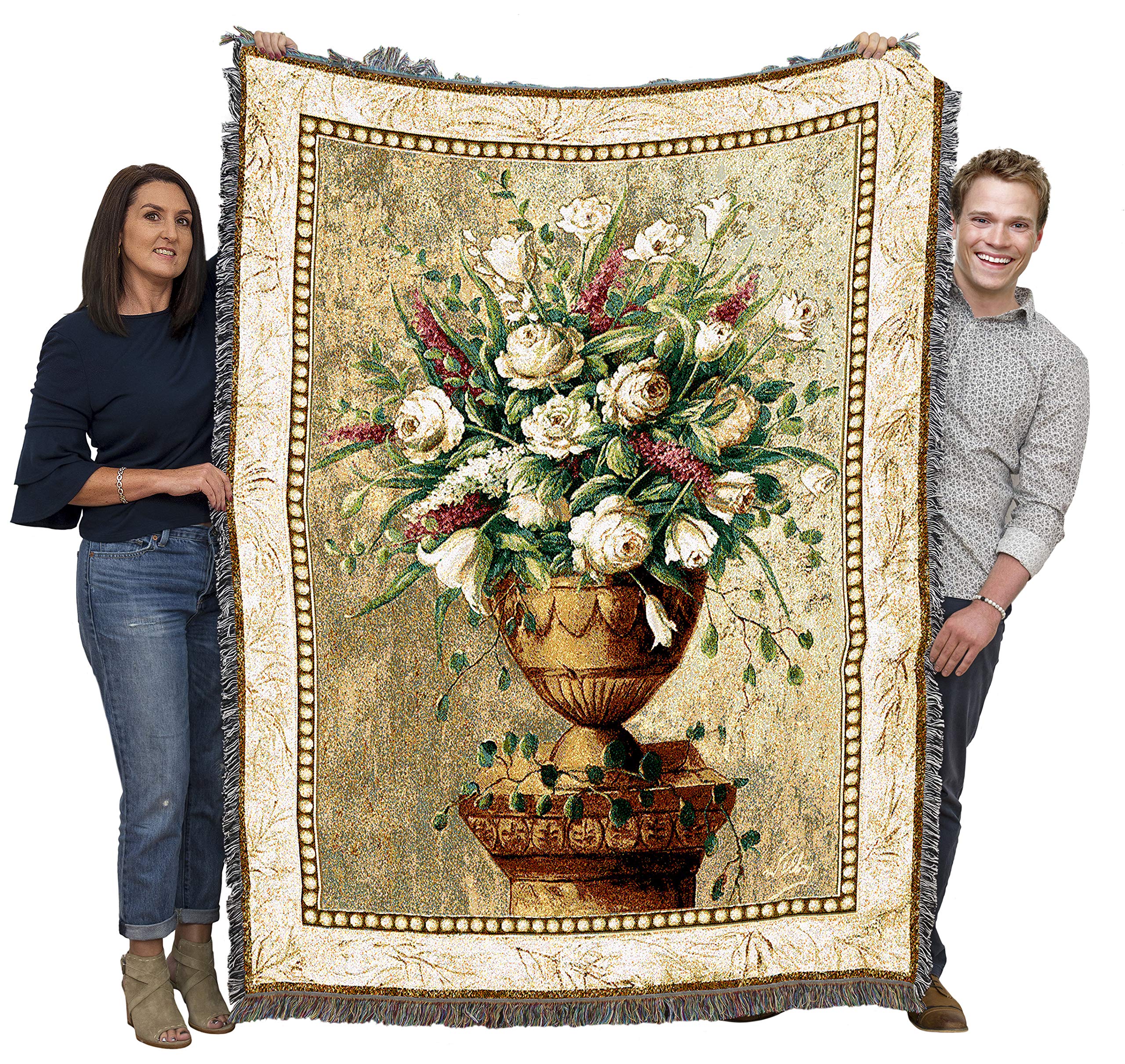 Pure Country Weavers Spring Blossoms Cotton Blanket - Floral Garden Throw Tapestry 72x54 Inches, Handwoven in USA - Perfect for Sofa, Bed & Outdoor Picnics