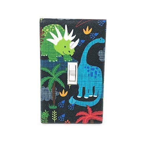 Dinosaur Light Switch Cover - Dinosaur-Themed Wall Plate for Kids' Room Decor - Blue, Green, Red, Black & White - Perfect for Boys' Bedroom, Playroom & Nursery
