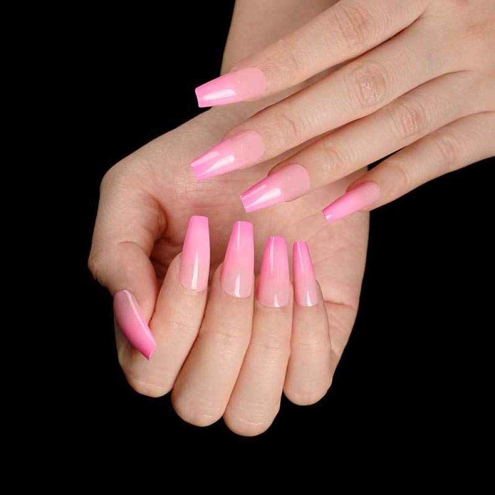 24PCS Full Coverage Gradient Pink Acrylic False Nails - Medium Long Artificial Nails for Women & Girls | Perfect for Parties, Weddings, Date Nights & Special Occasions