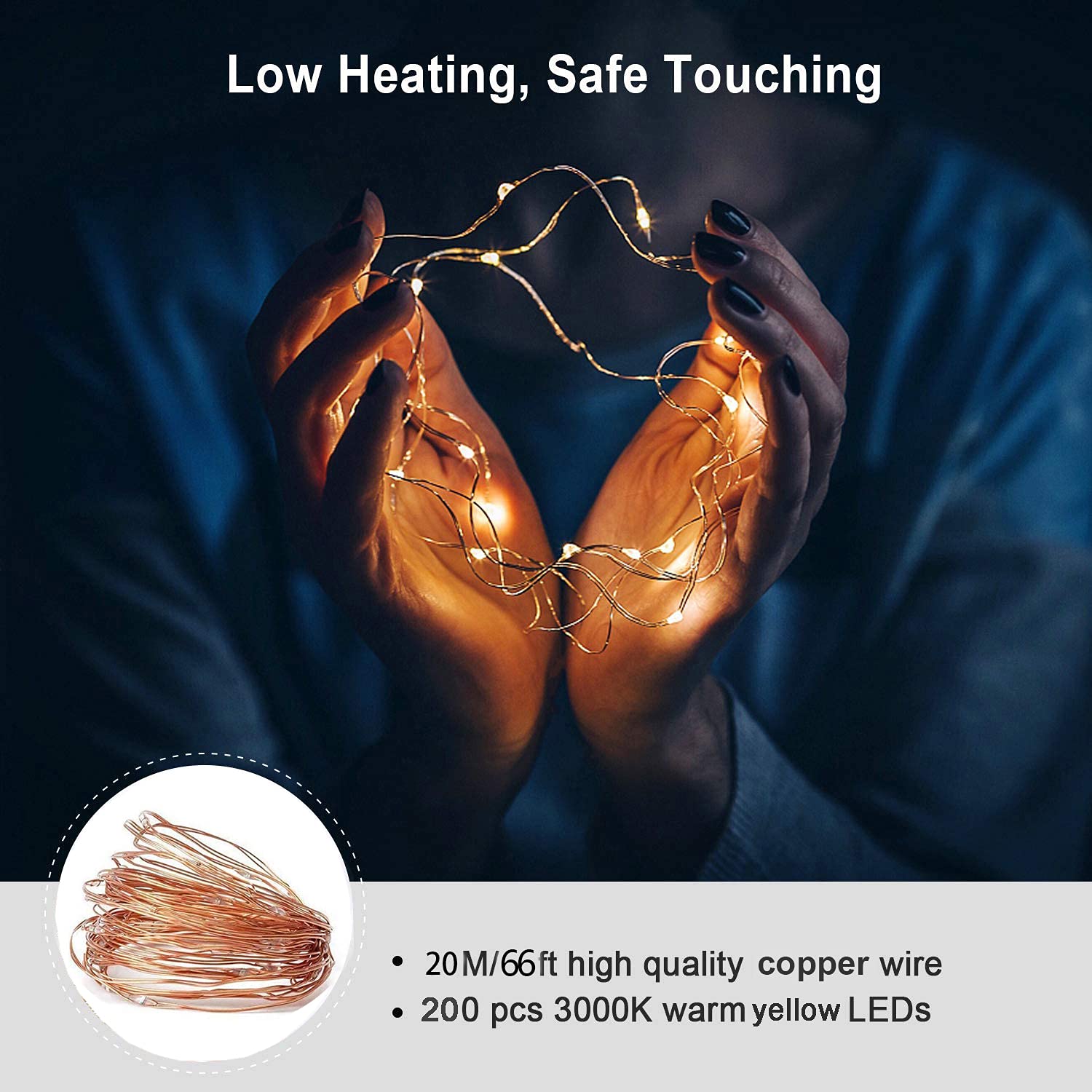 200 LED USB Powered String Fairy Lights - 66ft Waterproof Twinkle Lights with 8 Lighting Modes for Indoor & Outdoor Decor | Perfect for Bedroom, Wedding, Party, Patio, Lawn, Garden, and Home Decoration