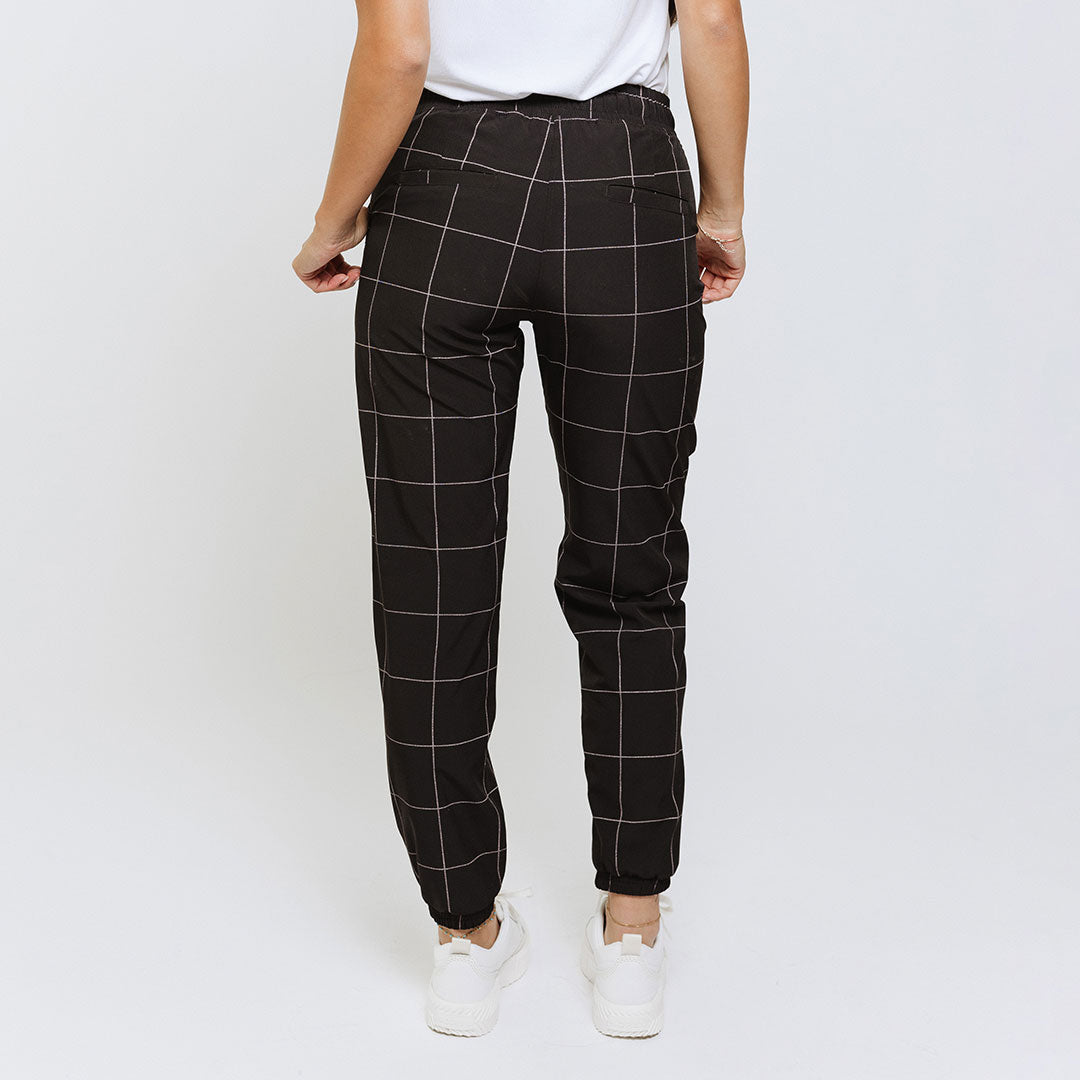Everywhere Joggers for Men & Women - Stylish Black Windowpane Pattern Comfortable Lounge Pants for Running, Yoga & Casual Wear