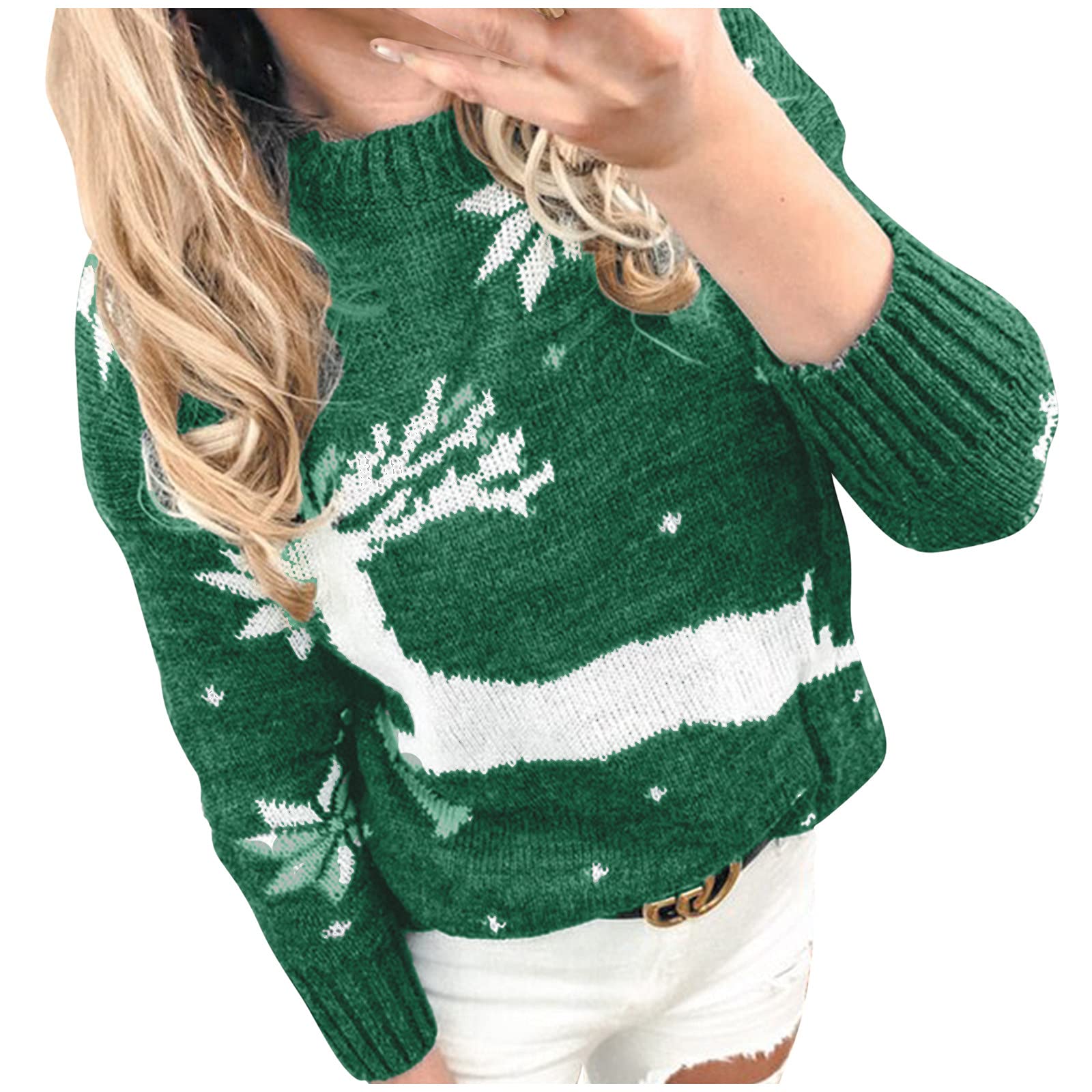 Ugly Christmas Sweater for Women - Reindeer Print Holiday Party Top for Festive Gatherings