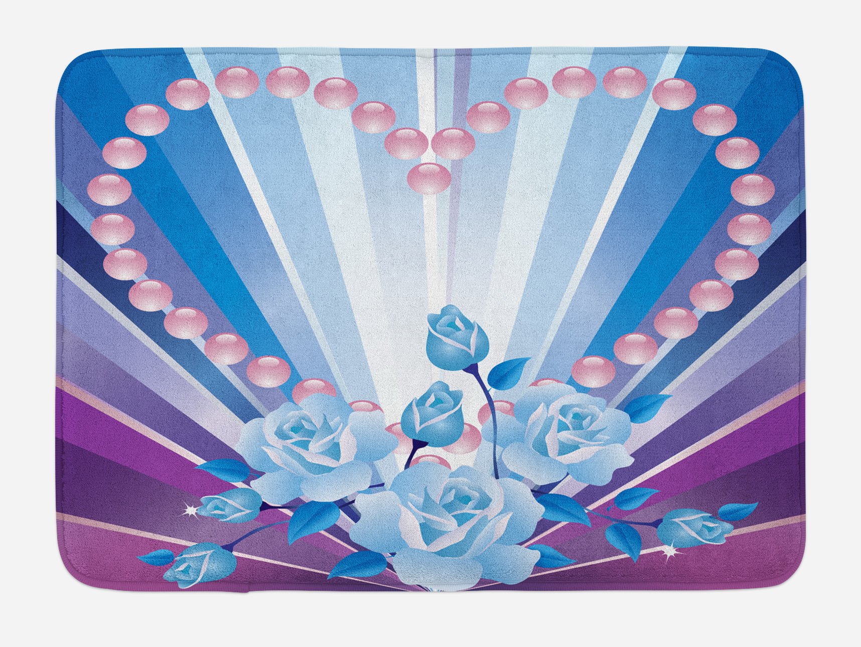 Ambesonne Pearls Bath Mat - Non-Slip Plush Bathroom Rug with Valentine's Day Theme, Rose Heart & Striped Bridal Design, 30.2