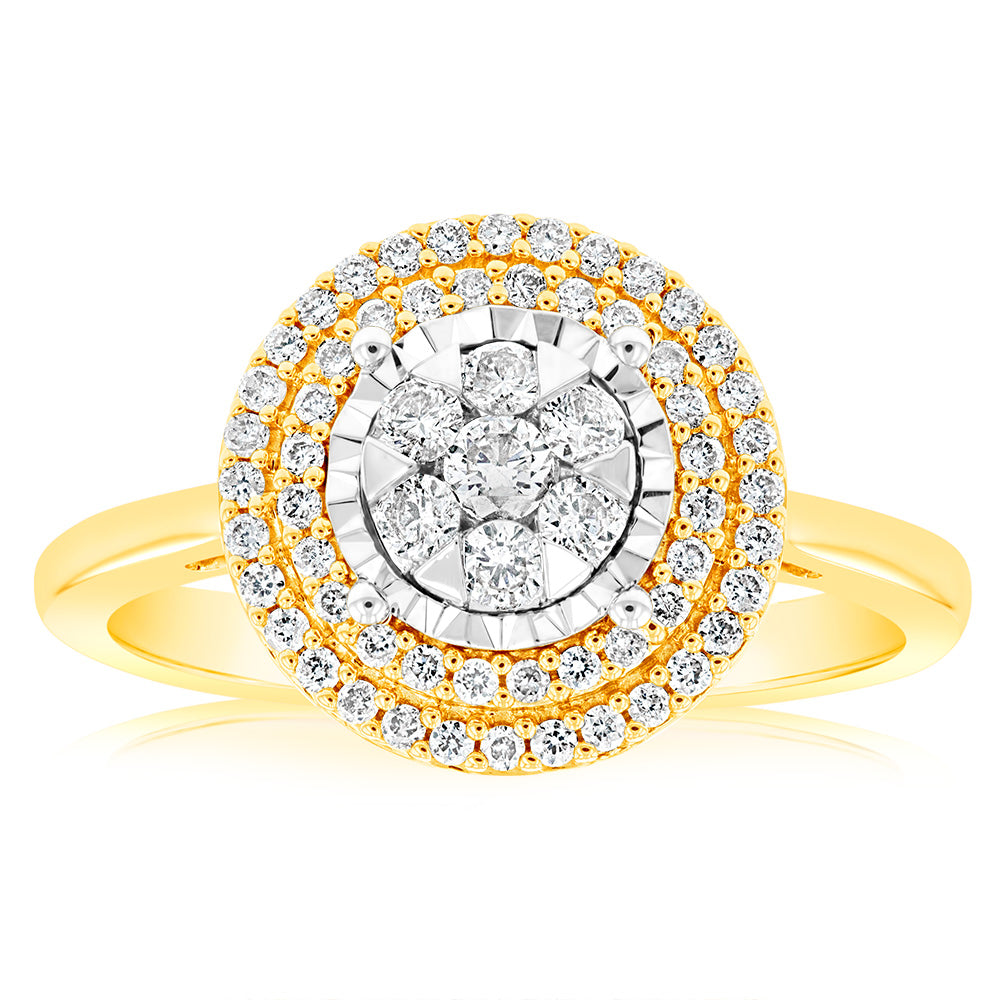 9ct Yellow & White Gold 0.40 Carat Diamond Dress Ring for Women - Elegant Wedding, Engagement & Evening Party Jewelry Gift