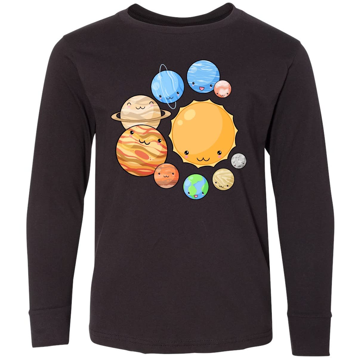 Inktastic Cute Sun and Planets Youth Long Sleeve T-Shirt - Space Themed Kids Clothing for School, Play & Outer Space Enthusiasts