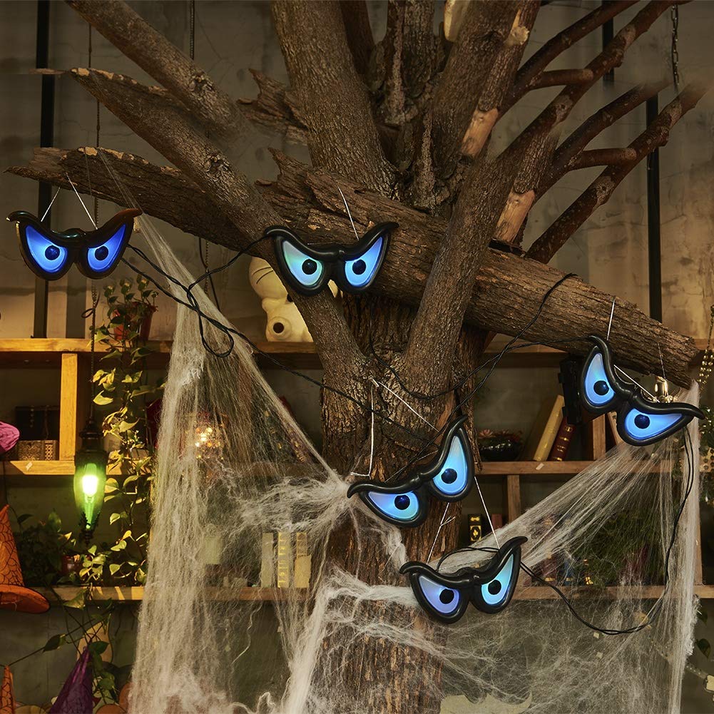 Yofit Halloween Eyes Lights - 5 Pairs Glowing Eyeball Decorations with Hanging Rope, Spooky String Lights for Outdoor Indoor Halloween Decor - Perfect for Bushes, Trees, Walls, Windows, Parties and Haunted Houses