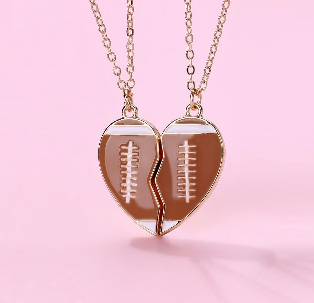 Best Friend Necklace Set - Matching Magnetic Pendant for Couples, BFFs, Boys & Girls - Soccer, Football, Basketball Sports Theme Jewelry Gift for Valentine's Day, Anniversary & Friendship Moments