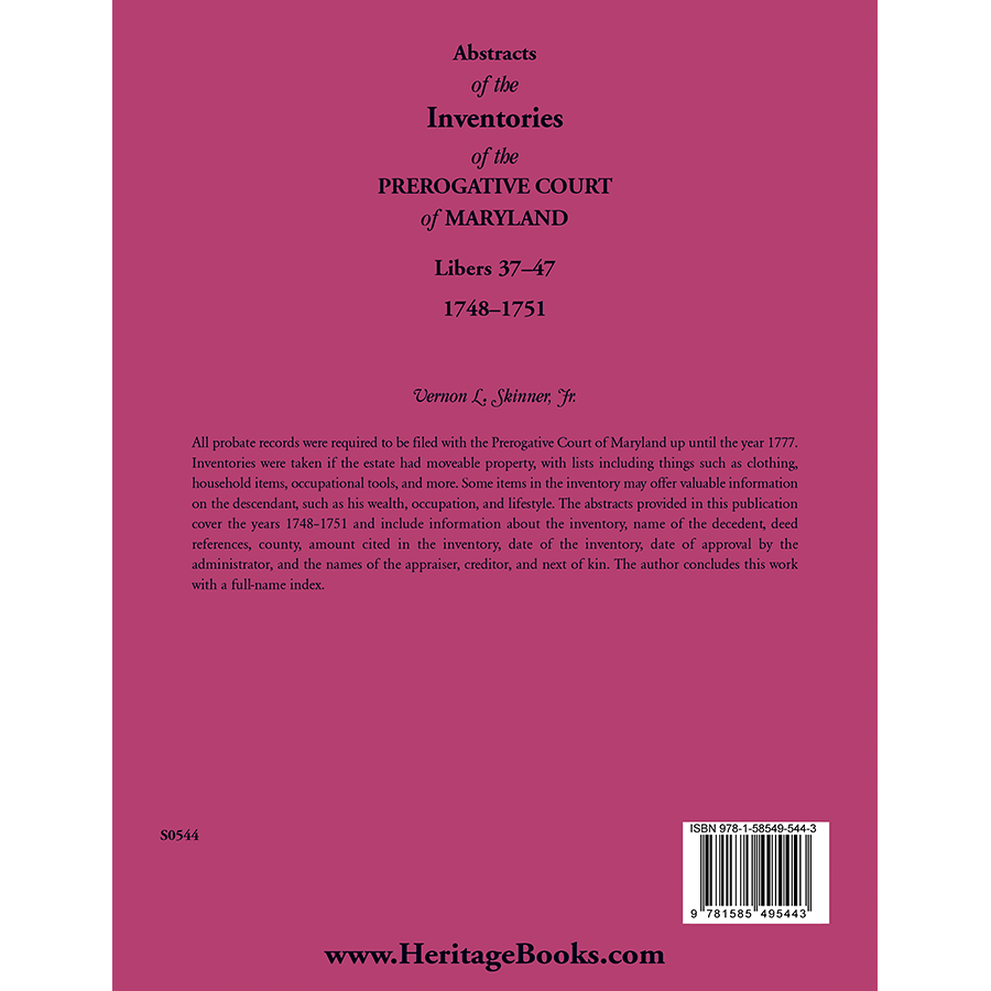 Abstracts of the Inventions of the Prerogative Court of Maryland 1748-1751 (Libers 37-47) - Genealogy Research & Historical Legal Documents for Ancestry Tracing