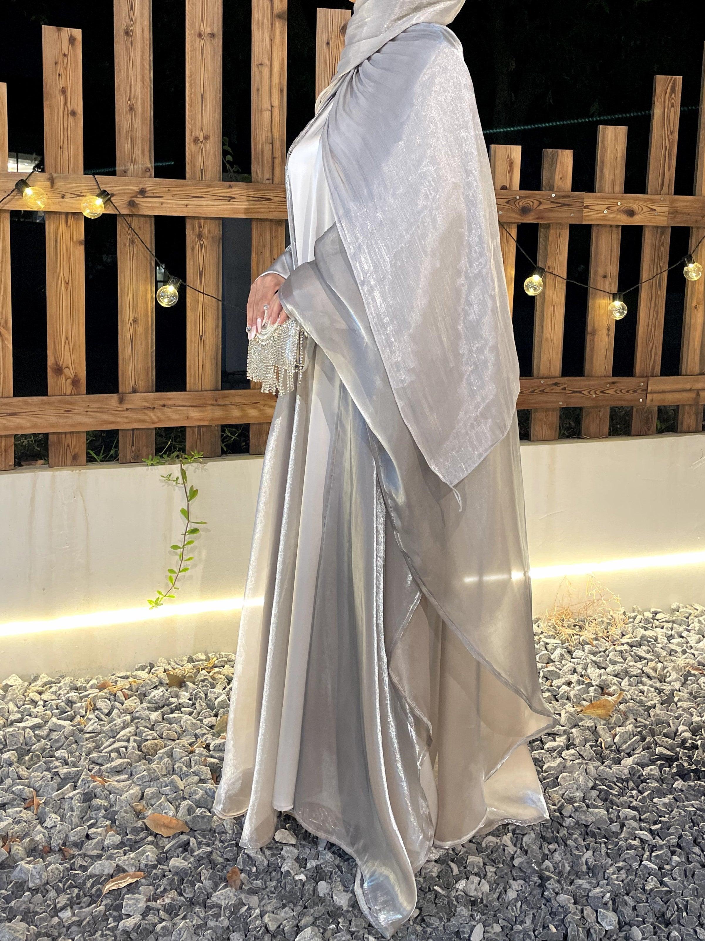 Pearlescent Organza Abaya Set - Elegant Coat & Skirt Duo with Convertible Modesty for Women | Daily Wear, Travel & Gala Occasions | Islamic Fashion & Modest Clothing