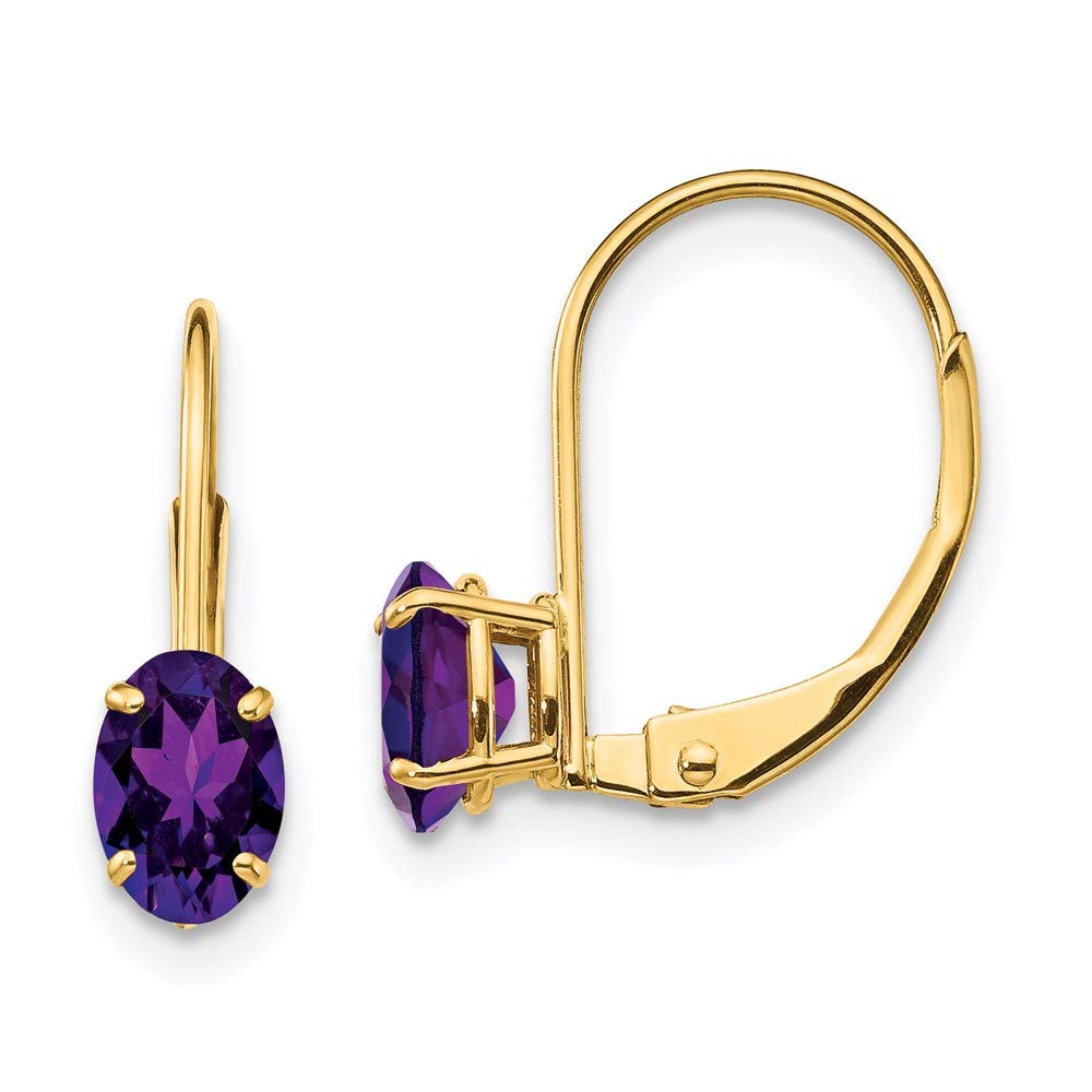 14K Yellow Gold 6x4mm Oval Amethyst Leverback Earrings for Women - Elegant Fine Jewelry Gift for Her - Perfect for Weddings, Anniversaries & Special Occasions