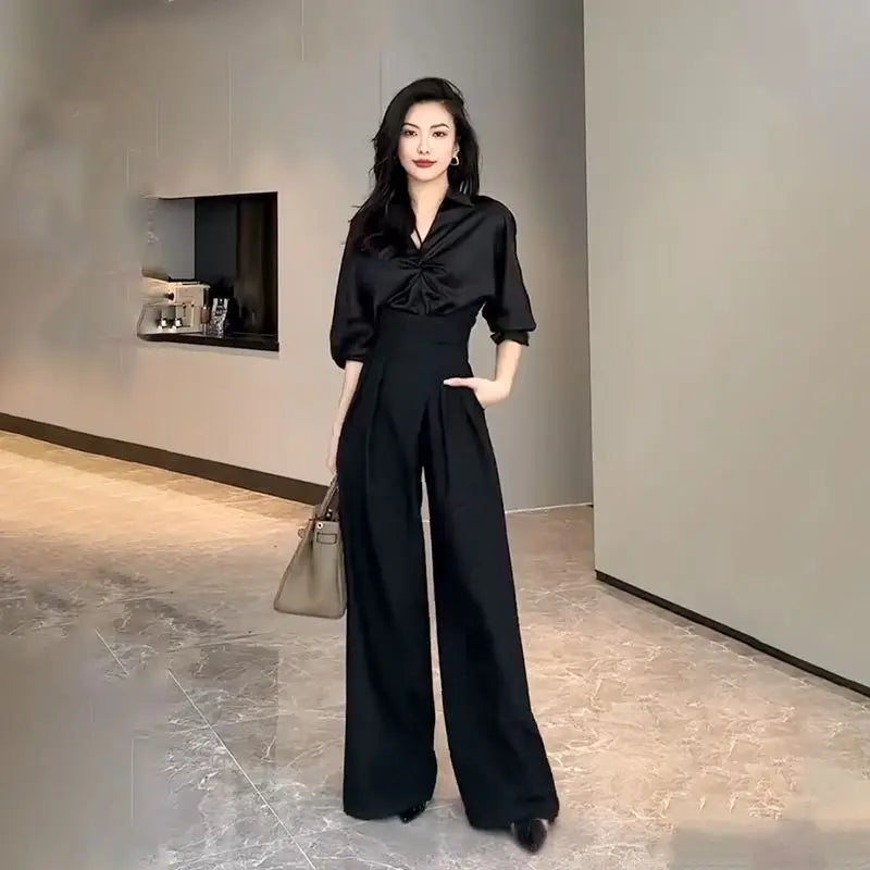 Women's Black Wide Leg Pants - High Waist Slimming Straight Leg Trousers for Casual Wear | Office, Lounge & Street Style Outfits