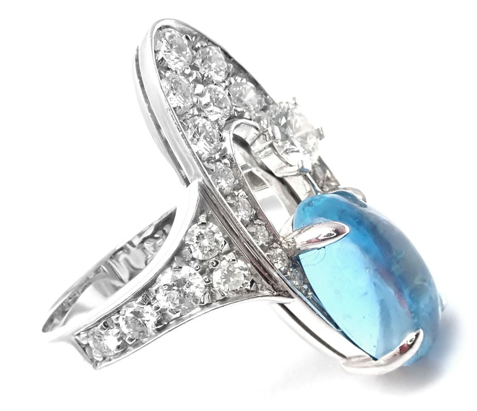Authentic Bvlgari Bulgari Elysia 18k White Gold Diamond Blue Topaz Ring for Women - Luxury Jewelry Gift for Anniversary, Engagement & Special Occasions