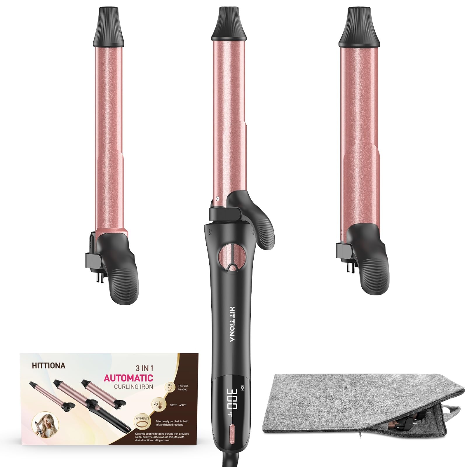 3-in-1 Rotating Curling Iron with Interchangeable Wands (3/4