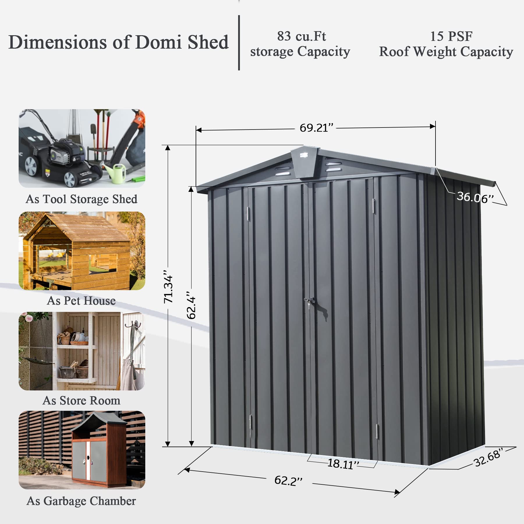 **Domi 5.7'x3' Outdoor Storage Shed – Heavy-Duty Galvanized Steel Garden Shed for Bikes, Trash Cans, Tools, Lawn Mowers & Pool Toys – Lockable Metal Storage Cabinet for Backyard, Patio & Lawn (Perfect for Organizing Outdoor Equipment & Seasonal Items)**