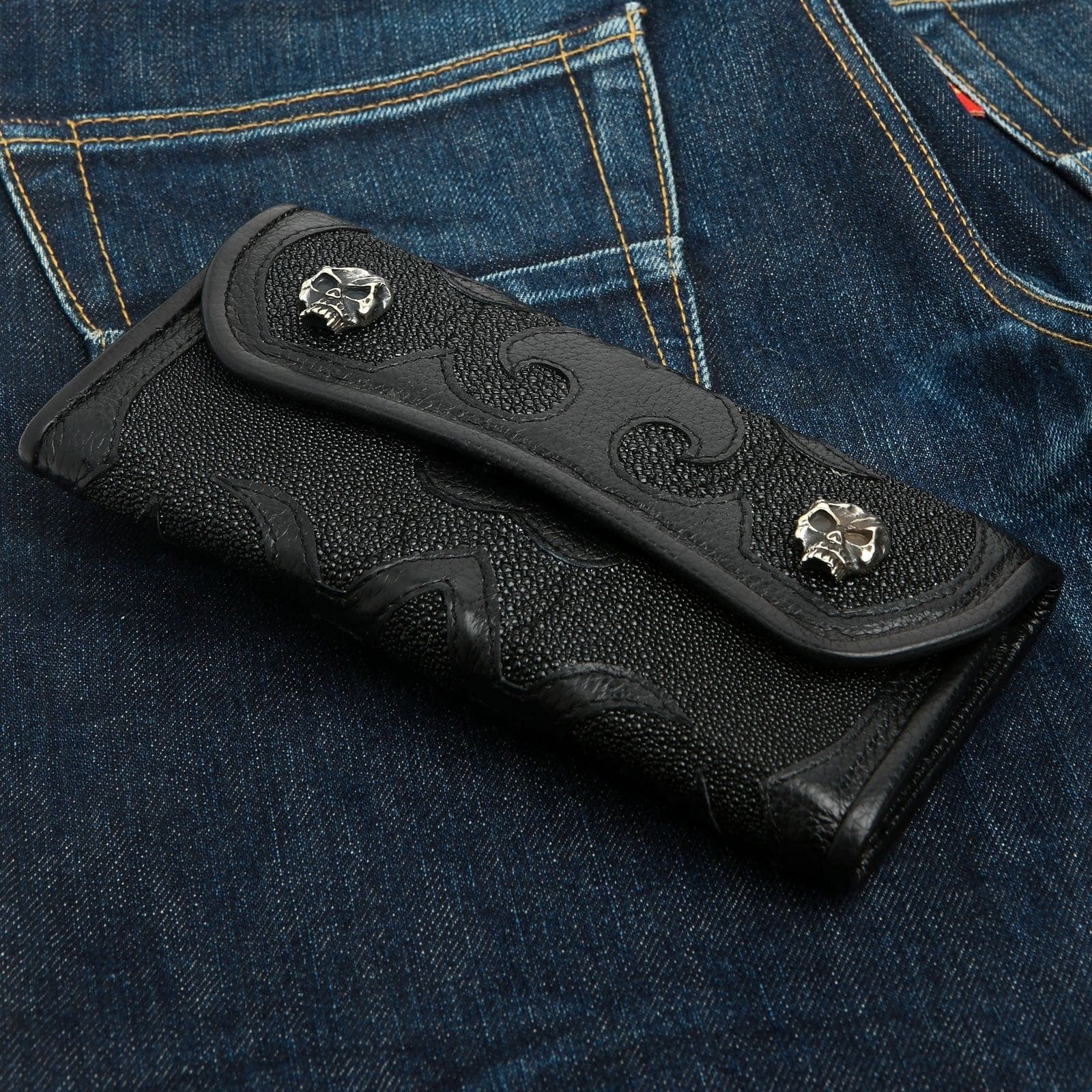 Tribal Black Genuine Leather Trifold Biker Wallet for Men - RFID Blocking Motorcycle Wallet with ID Window & Card Slots - Perfect for Riding, Travel & Everyday Use