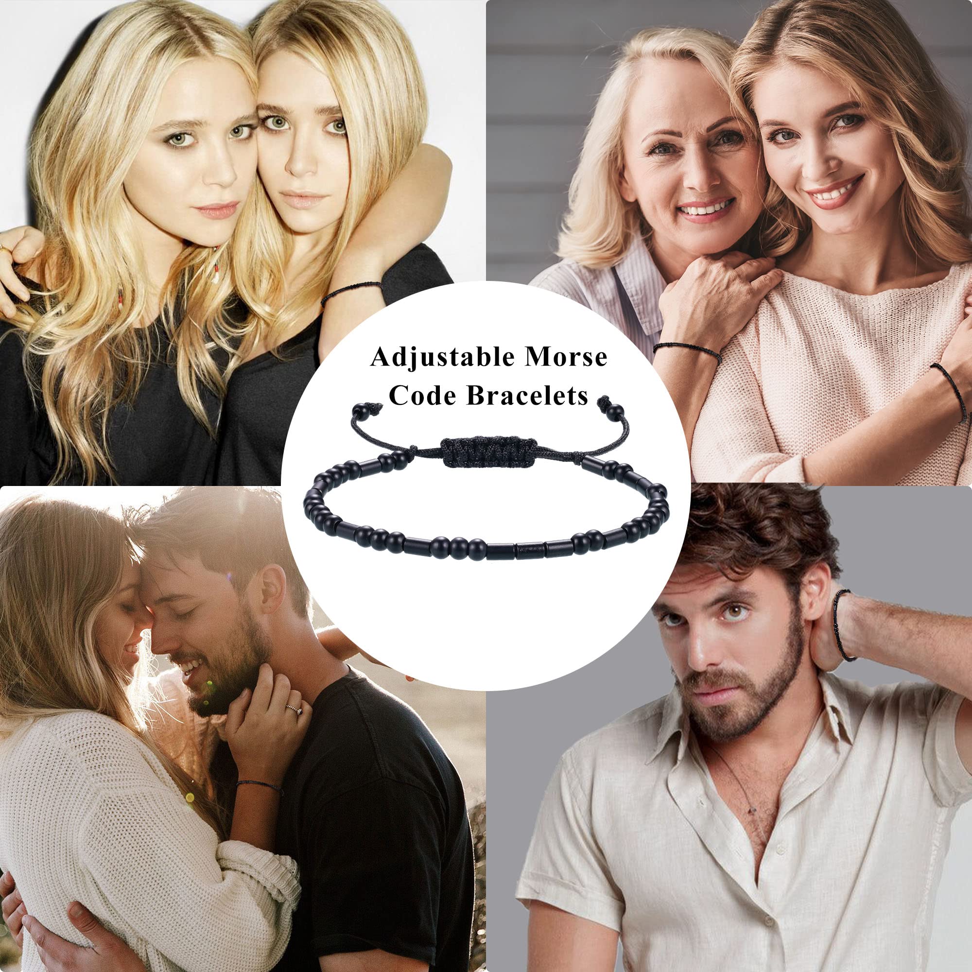 Morse Code Bracelet for Women & Men - Adjustable Braided Inspirational Gift for Her, Sister, Mom, Daughter, Best Friend - Birthday, Christmas Jewelry (Black) - Perfect for Daily Wear, Motivational Reminder & Thoughtful Gifting