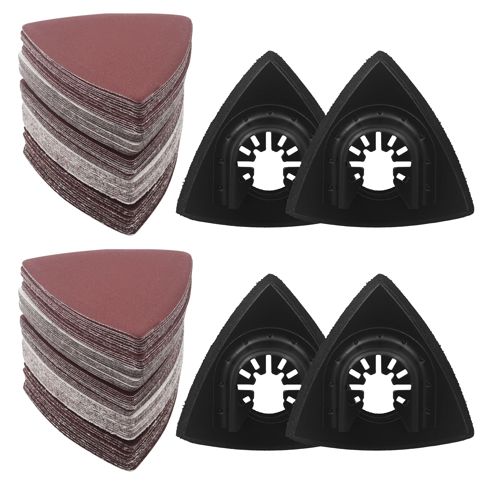 104 Pcs Oscillating Tool Sanding Pads Kit with 4 Triangle Pads & 100 Sandpaper Sheets (60/80/100/120/240 Grits) - 3-1/8