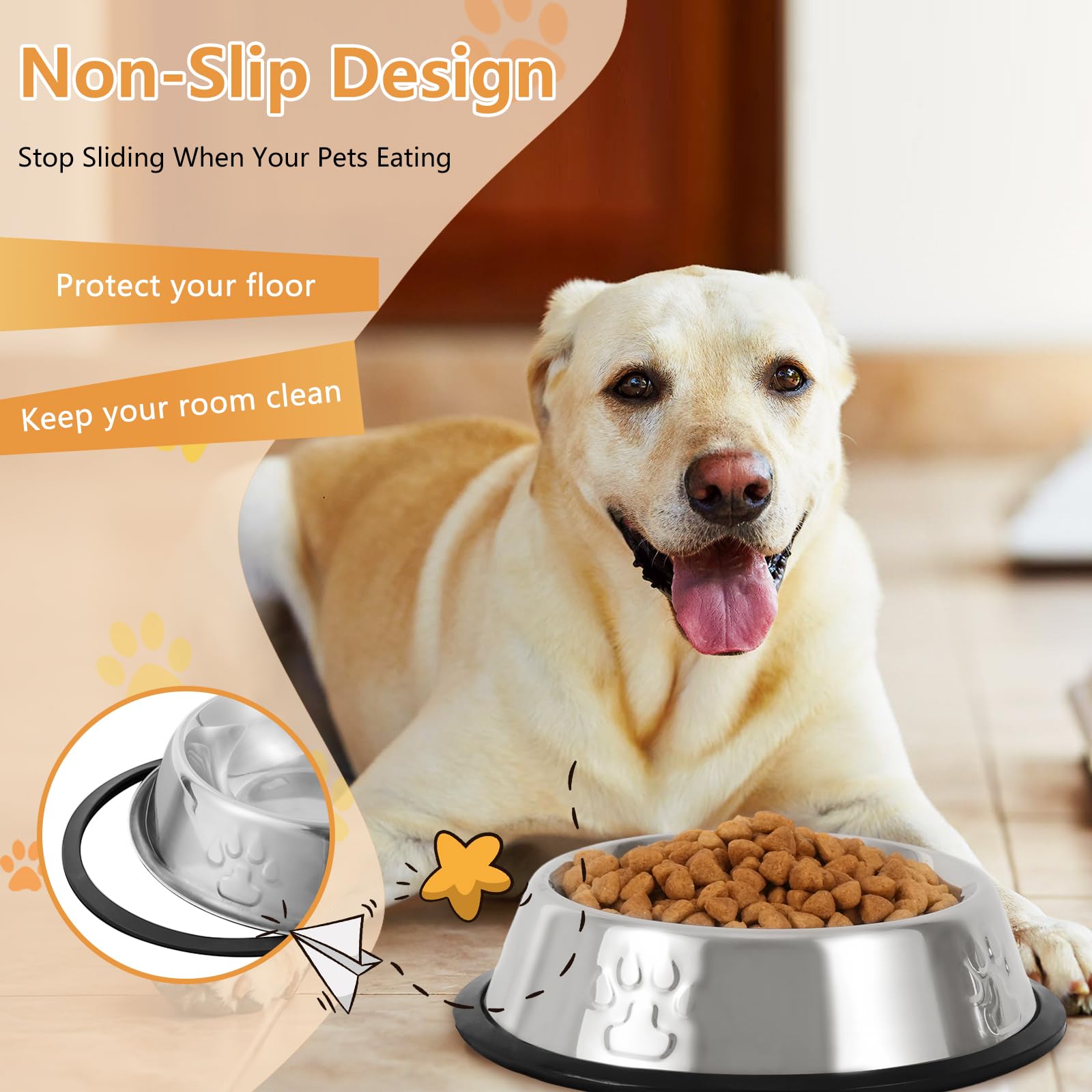 Premium Stainless Steel Cat & Dog Bowls Set of 4 - Non-Slip Rubber Base Pet Food and Water Dishes for Indoor Cats & Small Dogs - Perfect for Mealtime, Travel & Vet Visits