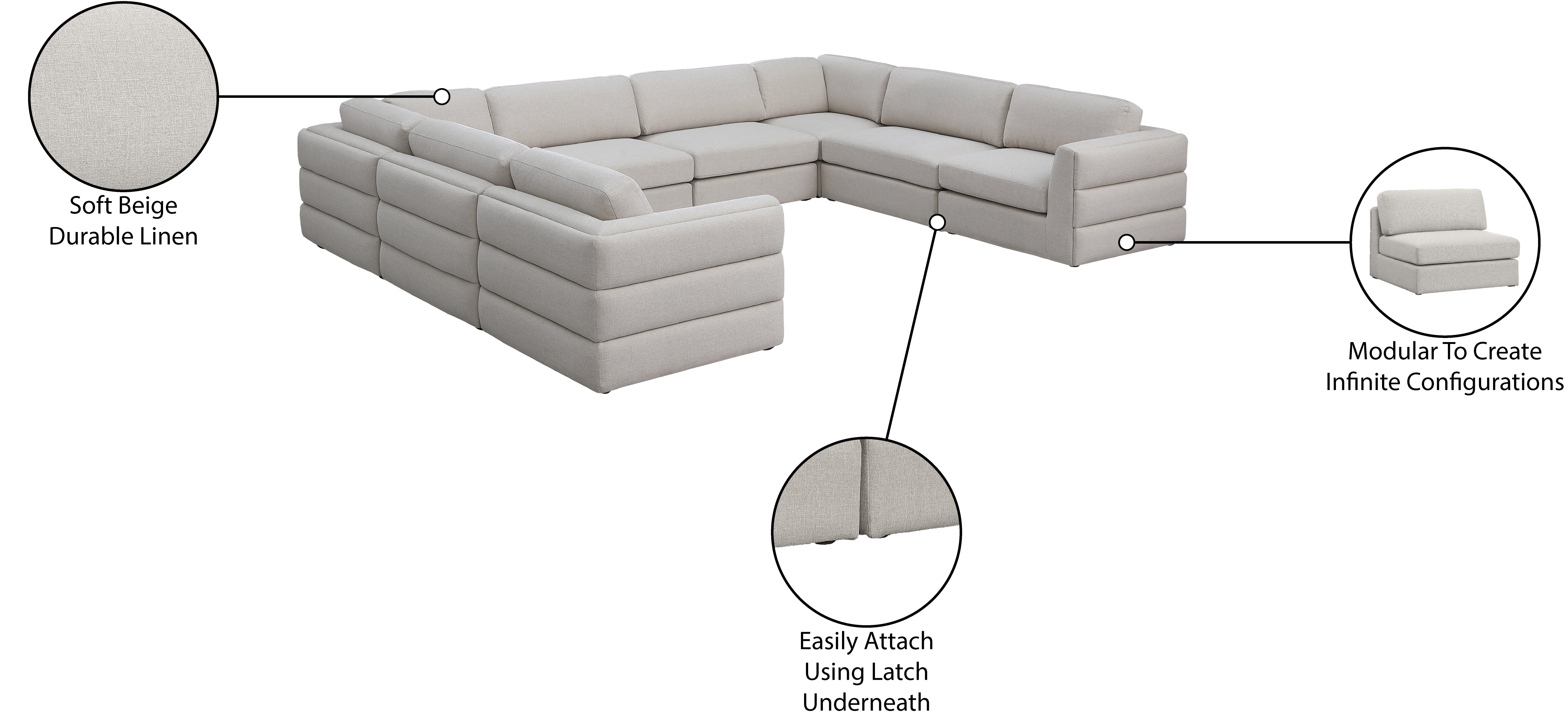 Beckham Durable Linen Textured Fabric Modular Sectional Sofa - Modern Living Room Furniture for Small Spaces & Apartments