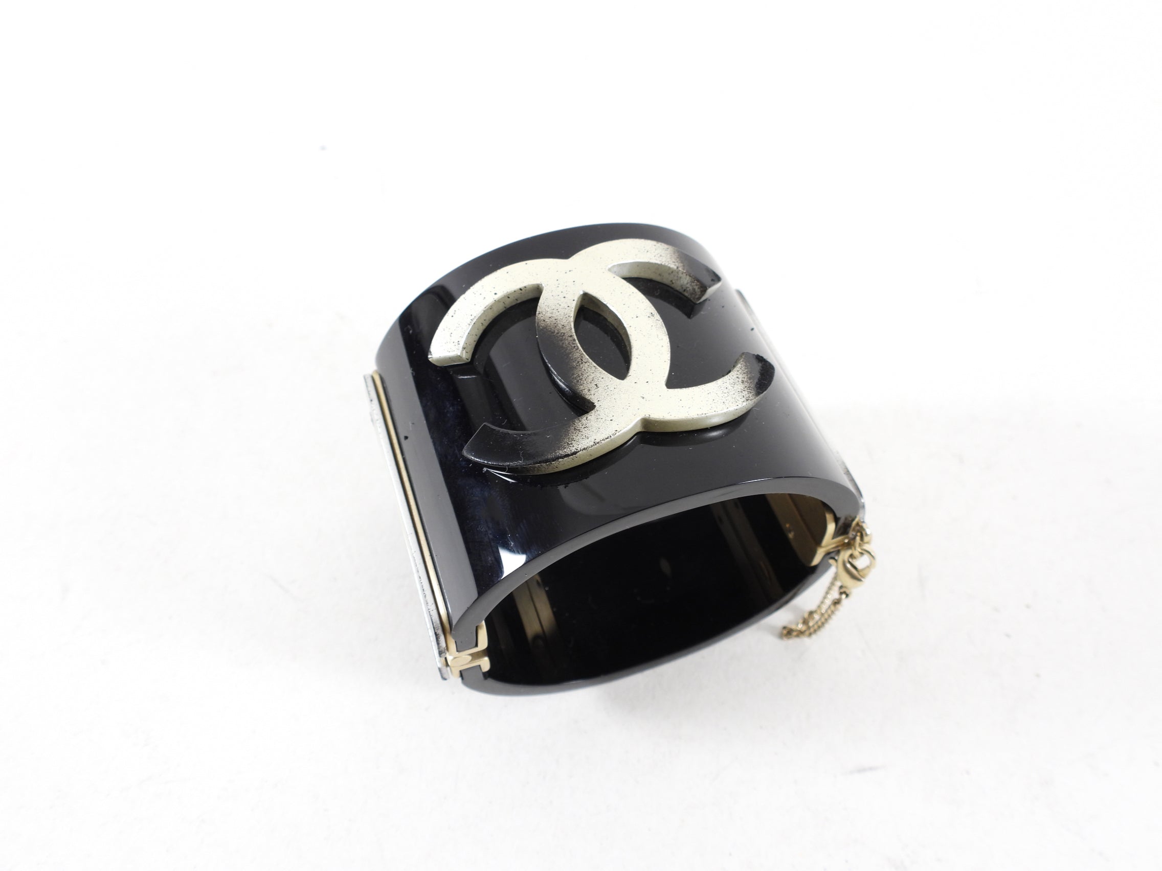Chanel 14A Black Resin CC Goldtone Cuff Bracelet for Women - Luxury Fashion Jewelry Gift for Birthday, Anniversary & Special Occasions