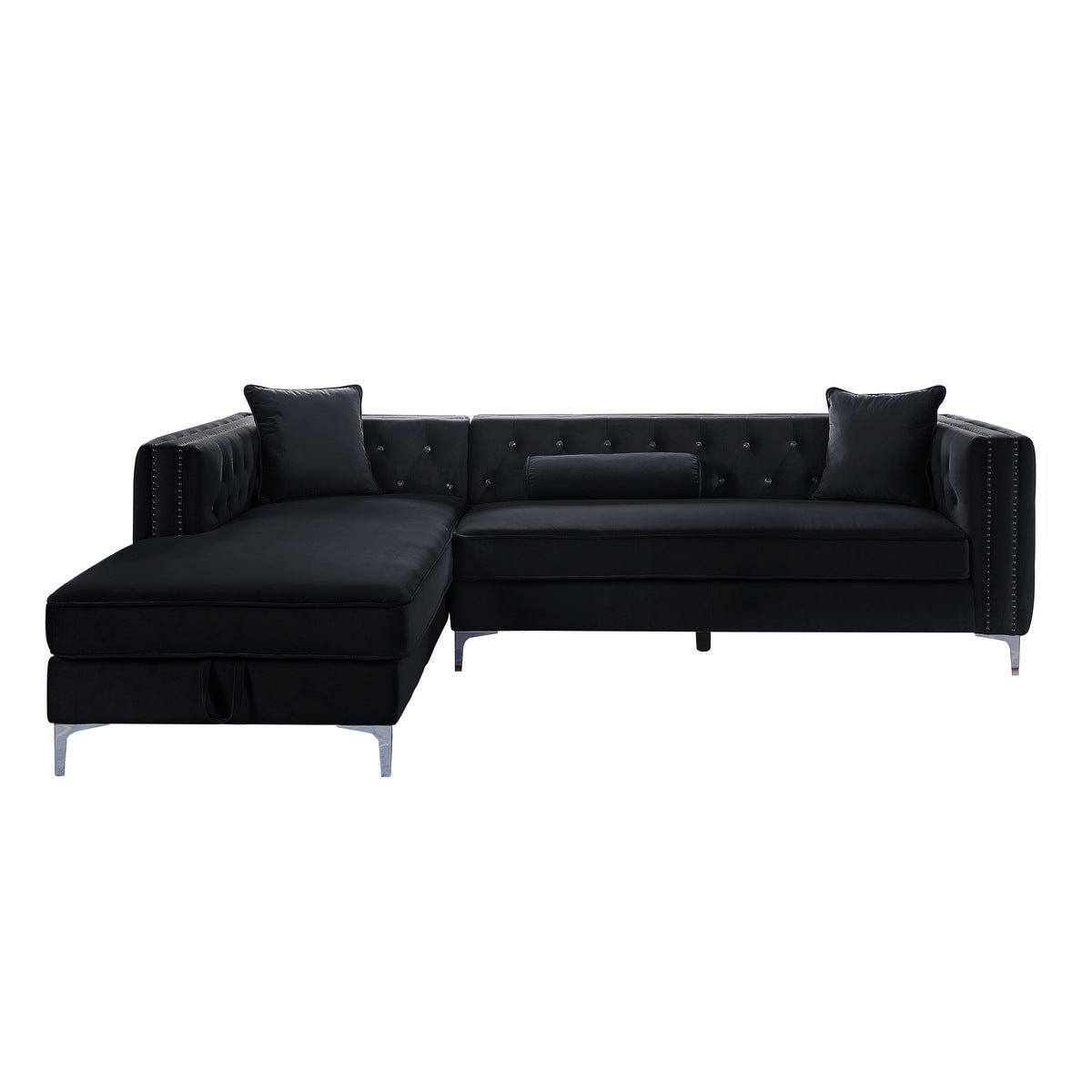 Celeste Black 2-Piece Sectional Sofa with Left Side Storage Chaise - Modern L-Shaped Couch for Living Room, Family Room & Small Spaces
