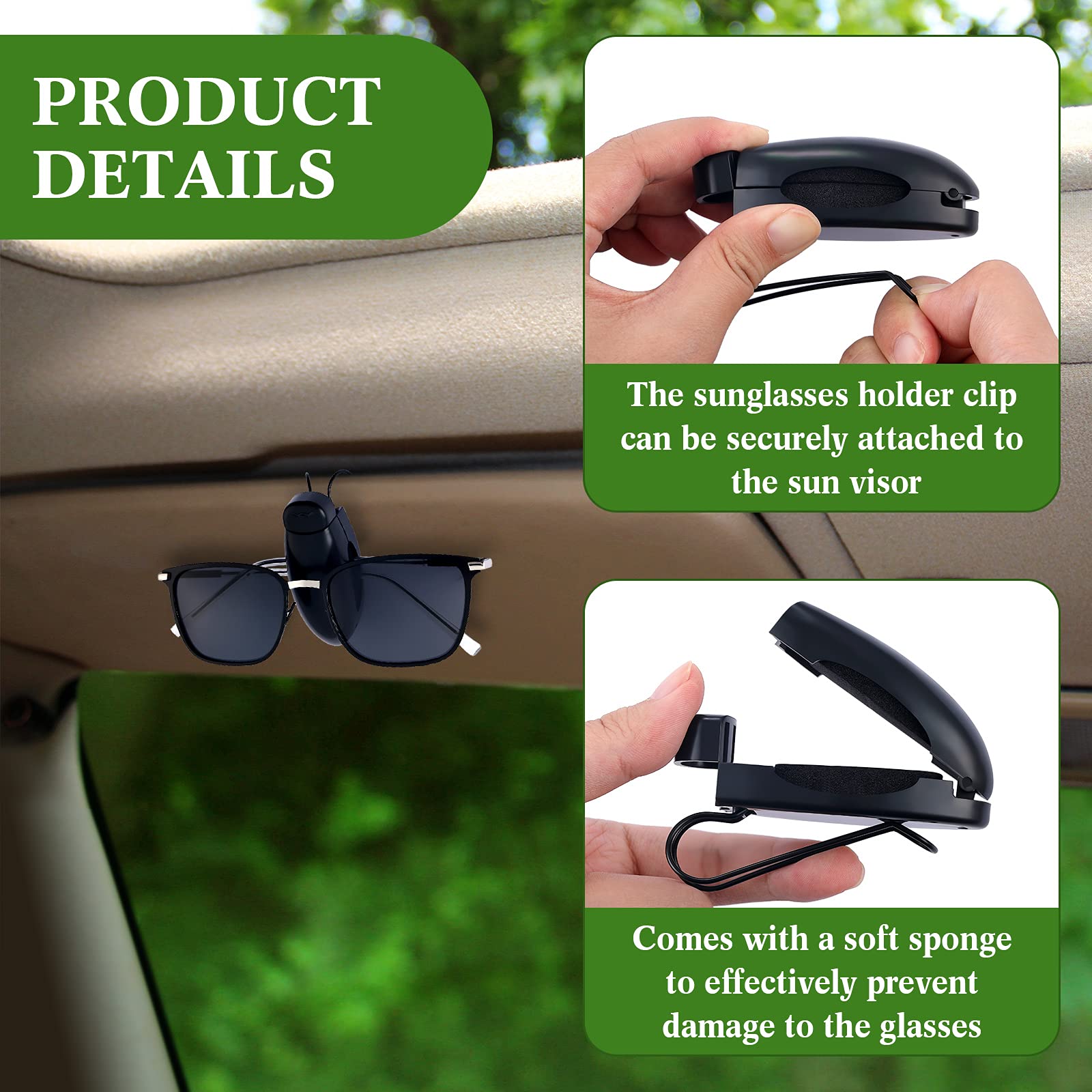 Frienda 2-Pack Car Sunglasses Holder Clip - Black Visor Clip for Eyeglasses & Sunglasses - Secure & Convenient Car Accessories for Driving, Travel & Daily Commute