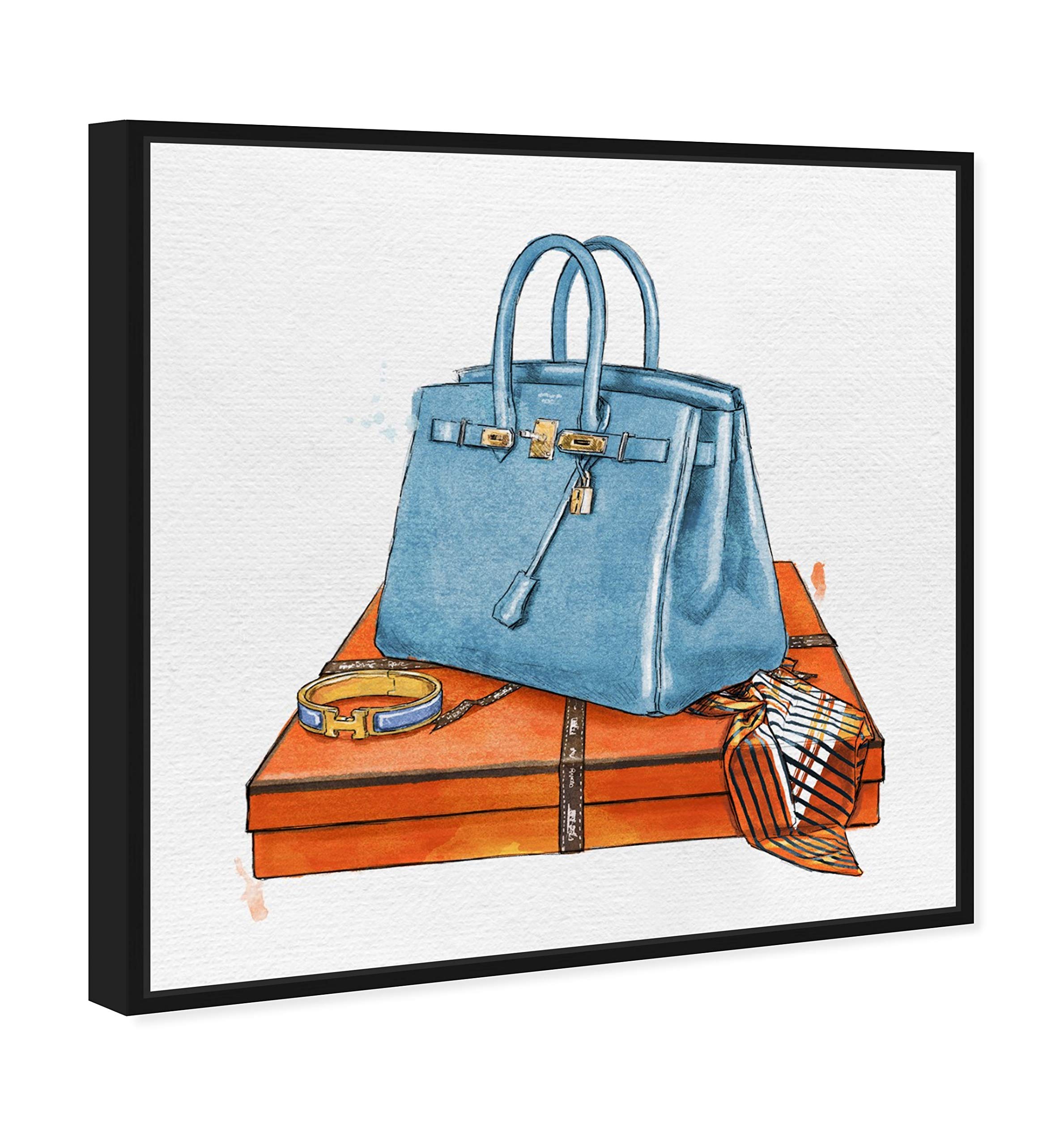 Oliver Gal Artist Co. 'My Bag Collection III' Fashion Wall Art - 30x30 Inch Framed Canvas Print in Blue & Orange - Handbag Decor for Living Room, Bedroom & Office