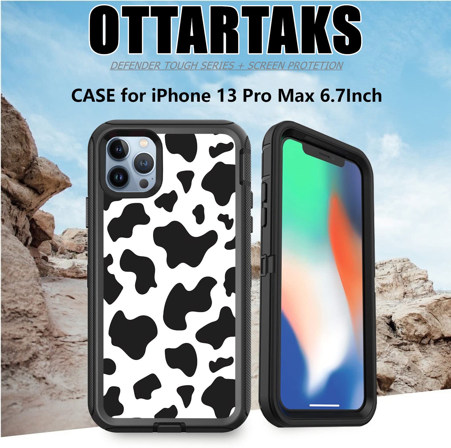 Luxury Shockproof iPhone 13 Pro Max Case for Women - Cute Cow Print Design with Screen Protector | Heavy Duty Protective Cover for 6.7-inch iPhone | Perfect for Everyday Use, Travel & Outdoor Activities