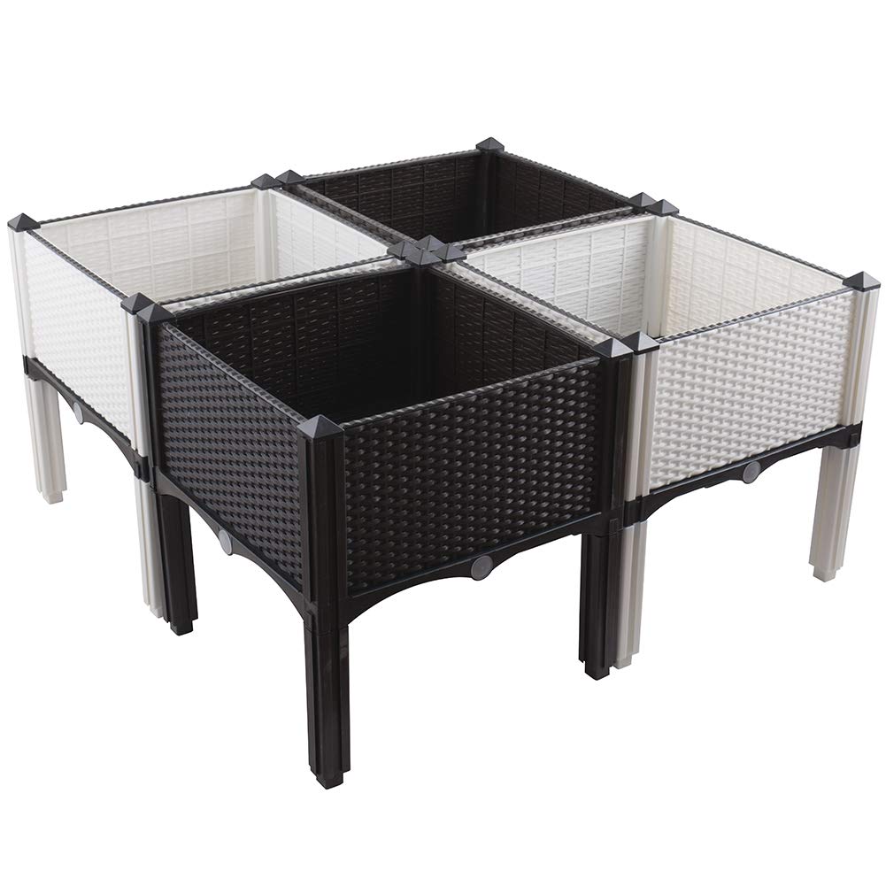 Stackable Modular Raised Planter Kit - 4-Piece Brown Garden Bed for Flowers, Vegetables & Herbs - Perfect for Patio, Balcony & Small Spaces