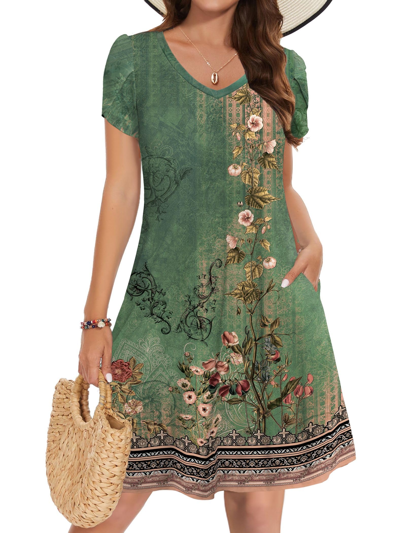 Zeagoo Women's Summer A-Line Mini Dress with Pockets - Flowy Short Sleeve Swing Dress for Beach, Vacation & Travel - Casual Outfit for Outings, Date Night & Summer Parties