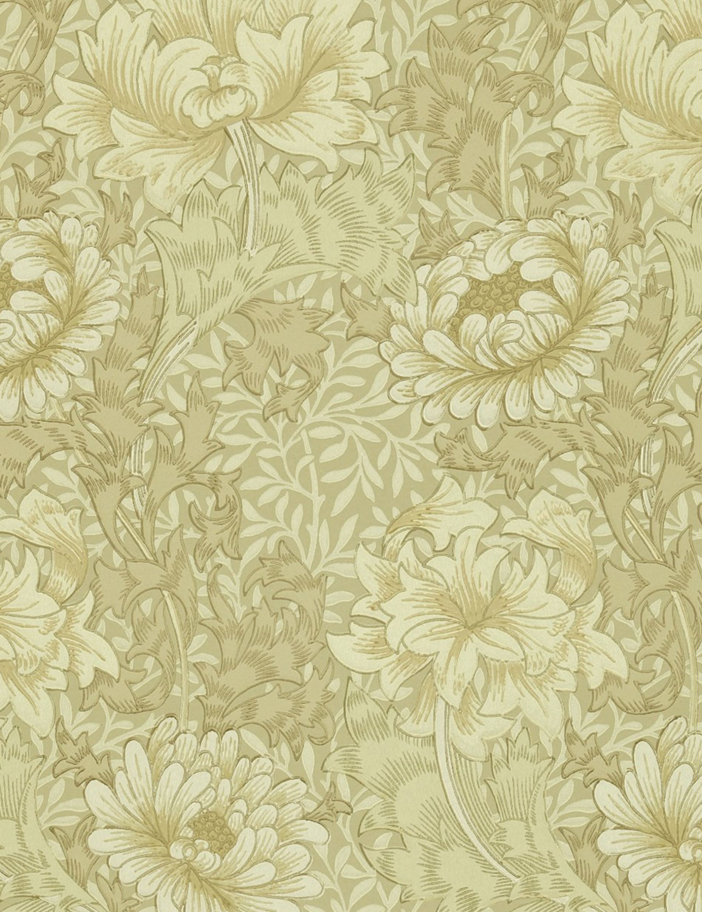 Morris & Co. Gold Chrysanthemum Wallpaper Swatch - Vintage Floral Design for Living Room & Bedroom Decor