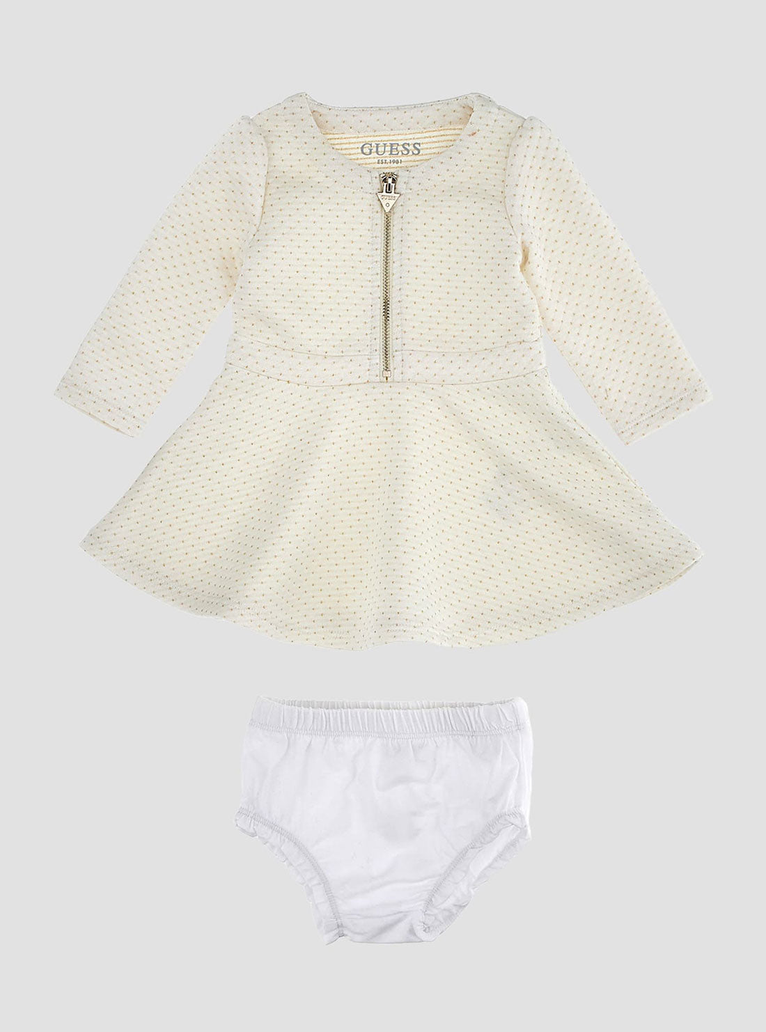 Soft Cream Long Sleeve Baby Dress & Panty Set (0-18 Months) - Perfect for Newborn Photoshoots & Special Occasions