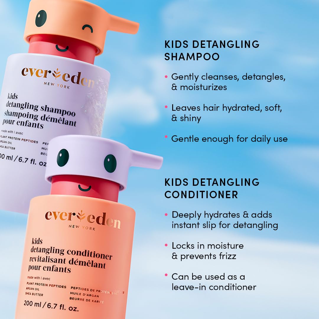 Evereden Ultimate Kids Haircare Set: Gentle Vegan Shampoo, Conditioner, 4-in-1 Detangler Spray & After Swim Shampoo with Detangling Brush | Safe for All Hair Types | Perfect for Daily Care, Swim Days & Tangle-Free Styling