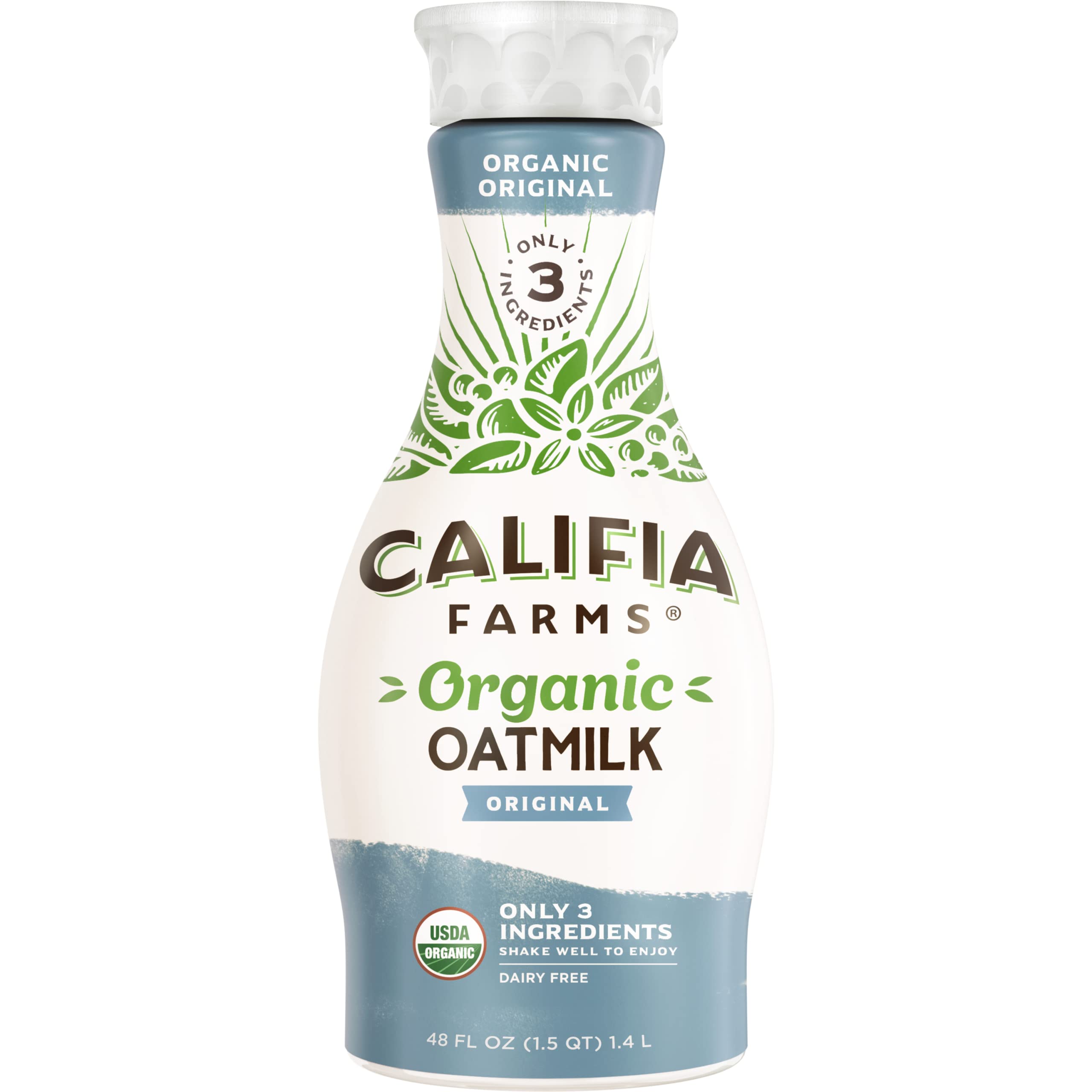 Califia Farms Organic Original Oat Milk 48oz - Dairy Free, Vegan, Non-GMO, USDA Certified Plant-Based Milk Alternative - Perfect for Coffee, Cereal & Smoothies