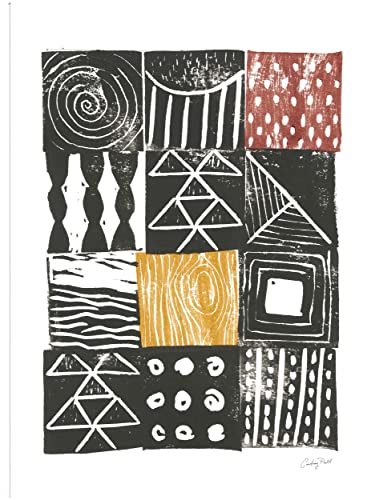 Block Print V Red Yellow