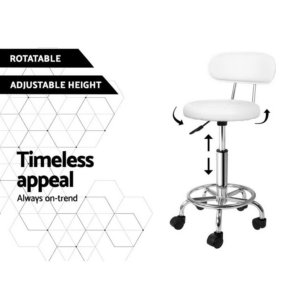 Premium Salon Stool Swivel Chair with Adjustable Backrest - White - Perfect for Hair Salons, Nail Studios & Home Beauty Stations