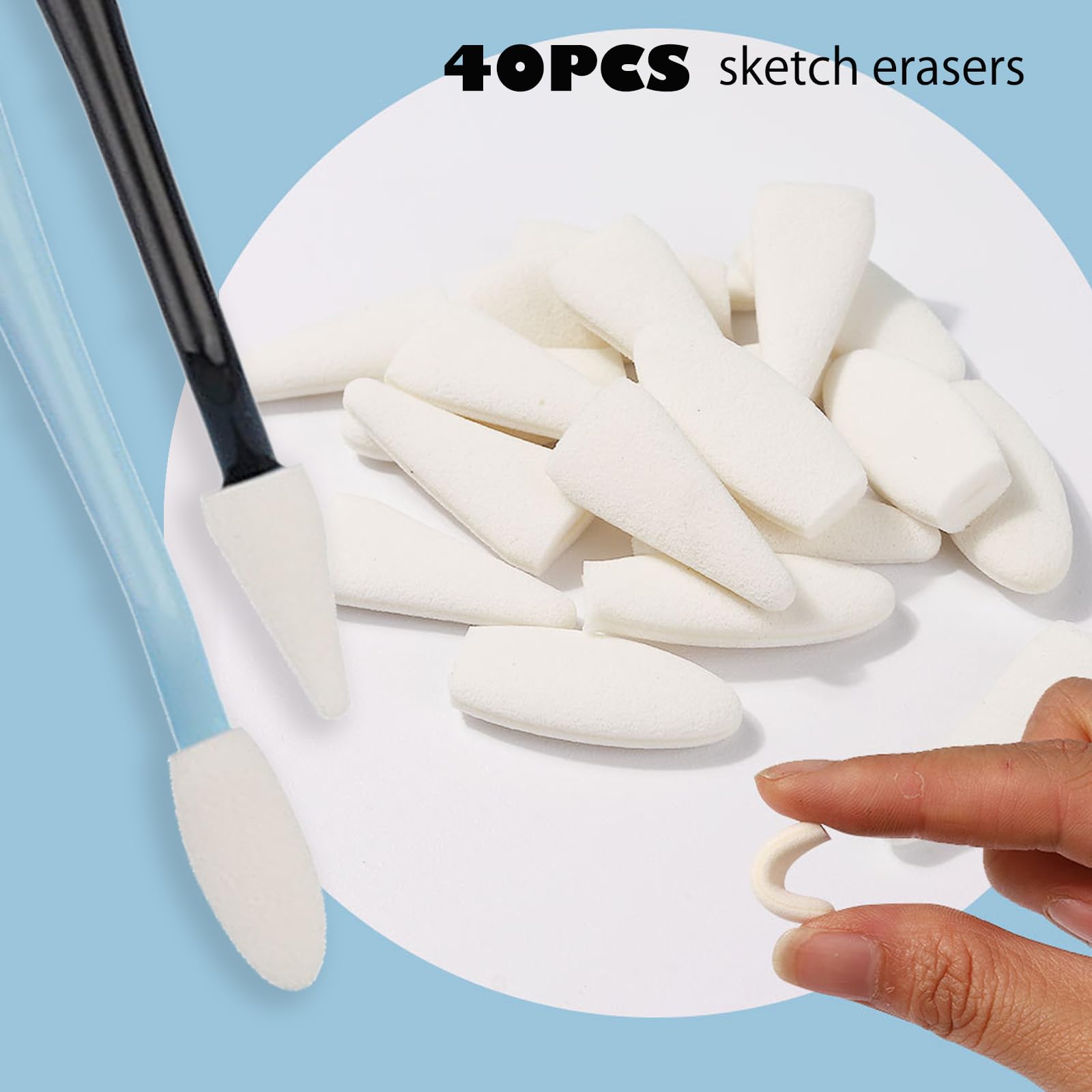 4pcs Paper Art Blending Stumps & Sketch Trimmer Erasers with 40 Replacement Sponge Wipes - Dual Head Design for Highlighting, Shadowing & Correcting Drawings - Perfect for Artists, Students & Sketching Enthusiasts